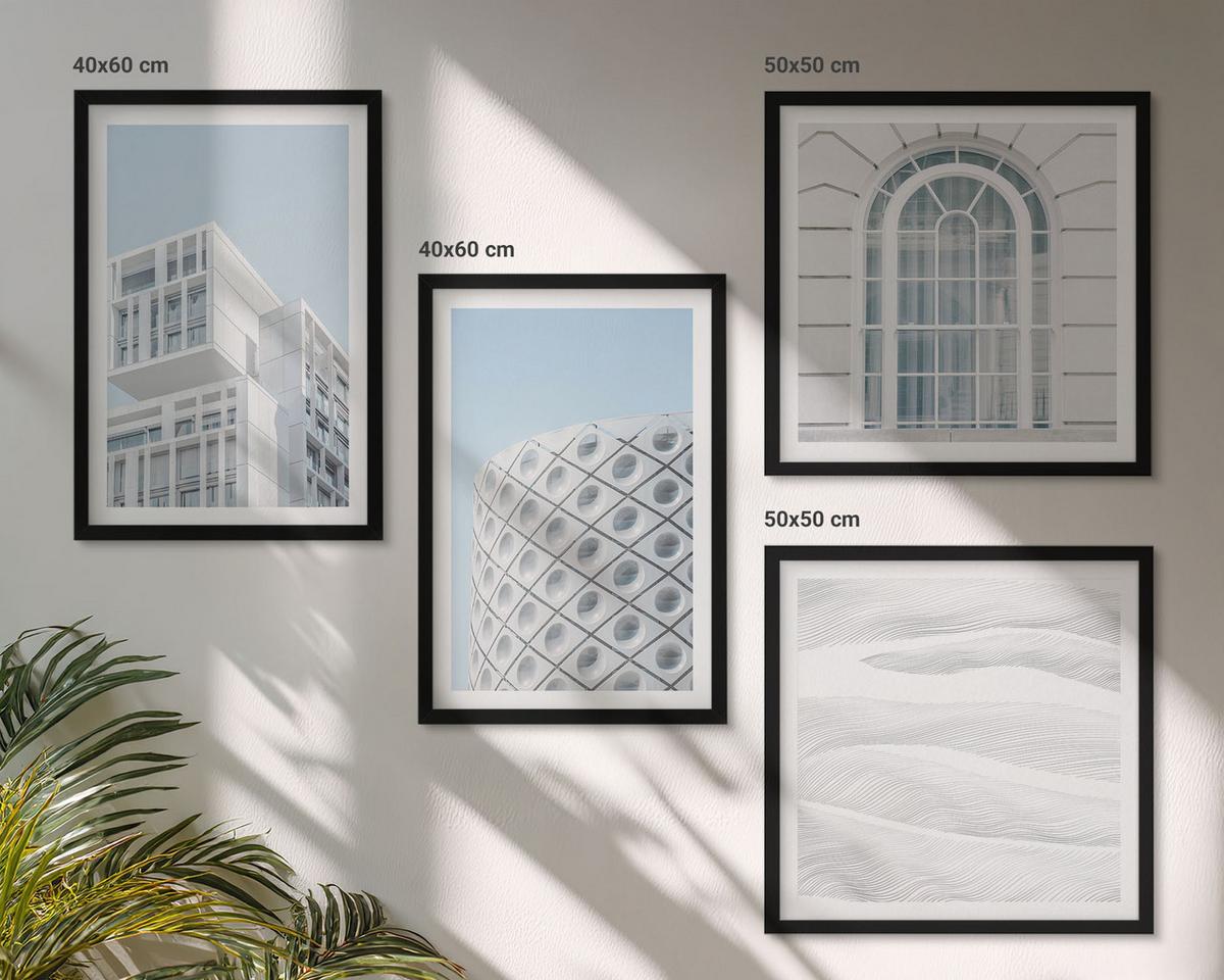 BILDER SET 4er Set - 50x50 cm & 40x60 cm Schwarzer Rahmen - Moderne Architekturgeometrie - Schwarz, Kunststoff (50/50cm) - TULUP