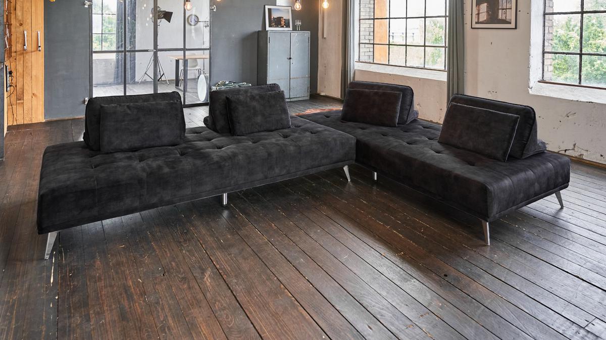 ECKSOFA WIOLO Anthrazit Velvet - Anthrazit/Silberfarben, Textil/Metall (350/240cm) - KAWOLA
