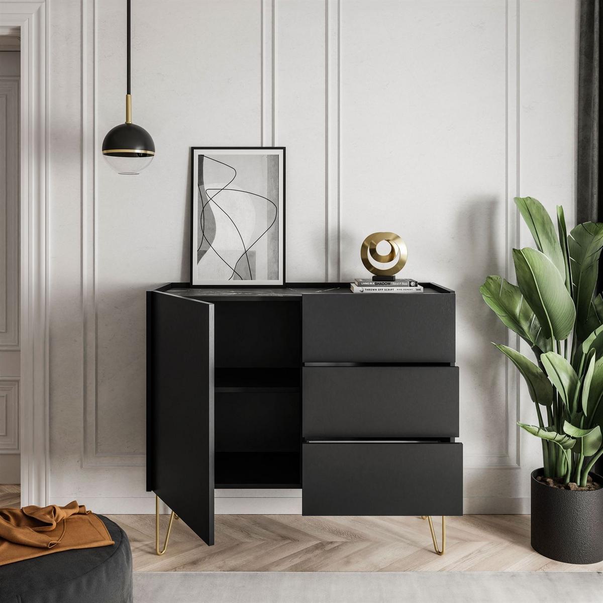 KOMMODE mit Schubladen EUPHORIA KSZ97 - Schwarz, Holzwerkstoff (97/83/37cm) - Lookway