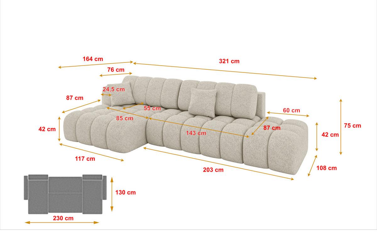 ECKSOFA mit Schlaffunktion Ottomane Links OLEA-L2 321x164x75 Beige Tissu - Schwarz/Sahara, Holzwerkstoff/Kunststoff (321/164cm) - ALTDECOR