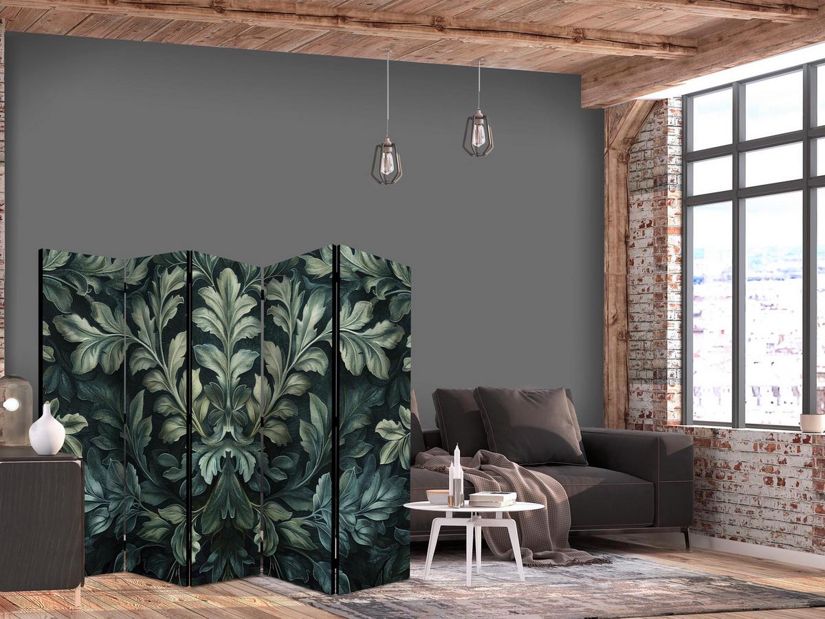 PARAVENT 5-tlg 225x172 cm Grüne Blätter - Grün, Holz/Textil (225/172/3cm) - Muralo