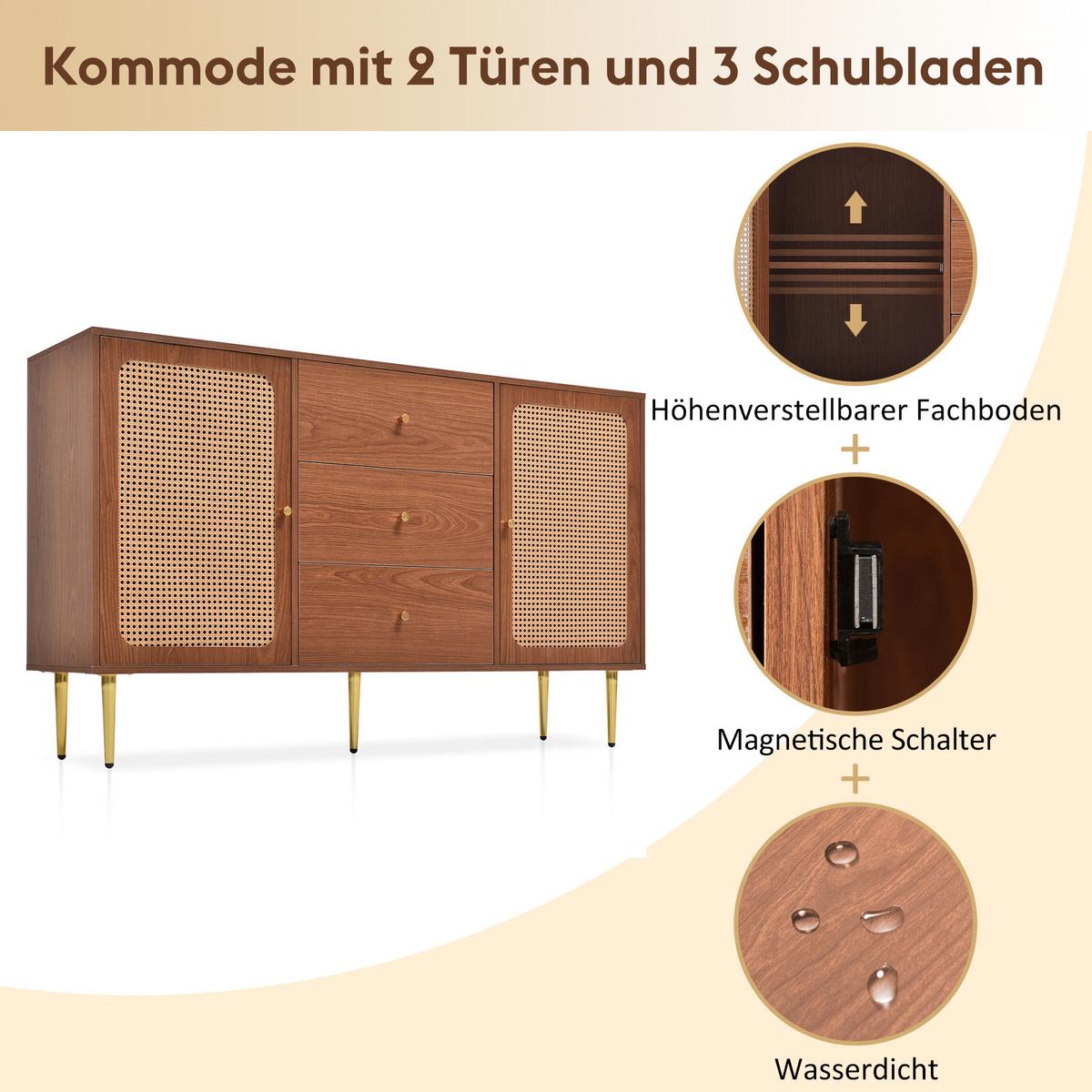 SIDEBOARD mit 2 Türen und 3 Schubladen - Braun, Holzwerkstoff (40/90/150cm) - Urban Meuble