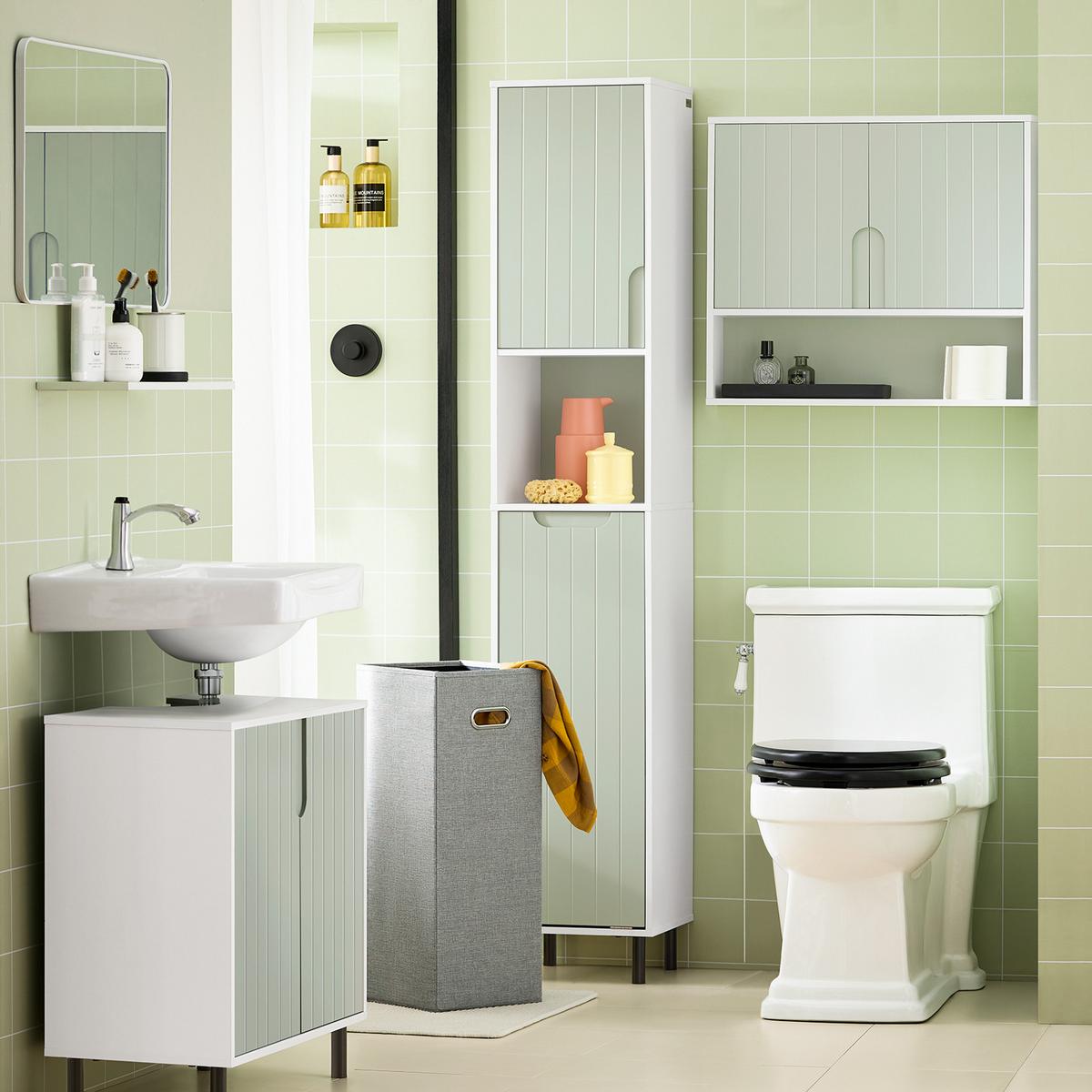 BADEZIMMERSCHRANK Grün - Weiß/Grün, Holzwerkstoff/Metall (60/87/30cm) - SoBuy
