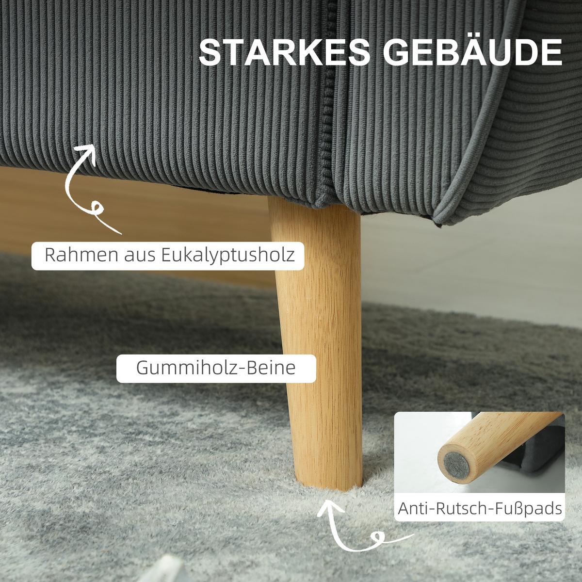 ZWEISITZER Sofa mit 2 Kissen Polstersofa mit 54cm extra tiefen Sitzen Dunkelgrau - Dunkelgrau/Eukalyptusholzfarben, Holz/Textil (75/78/145cm) - HOMCOM