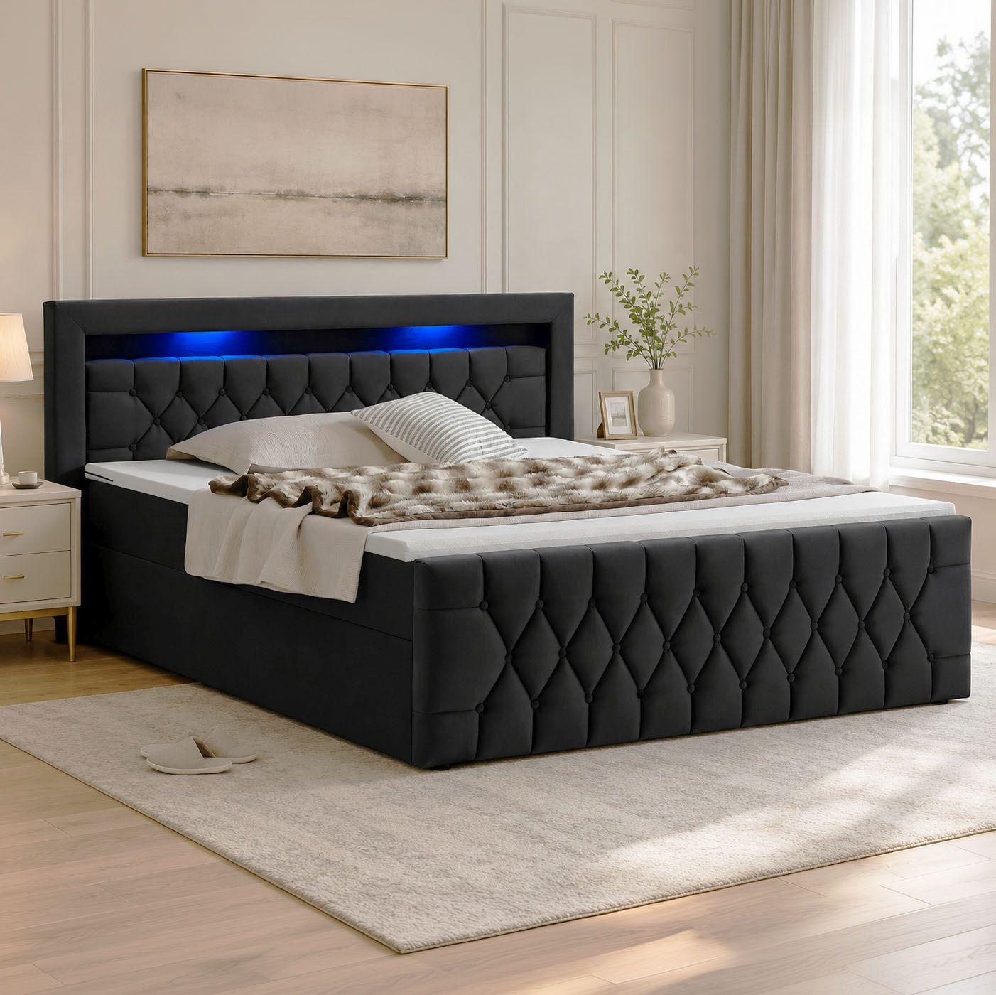 BOXBETT Leona Schwarz Samt 180x200 cm - Schwarz, Textil (180/200cm) - Juskys