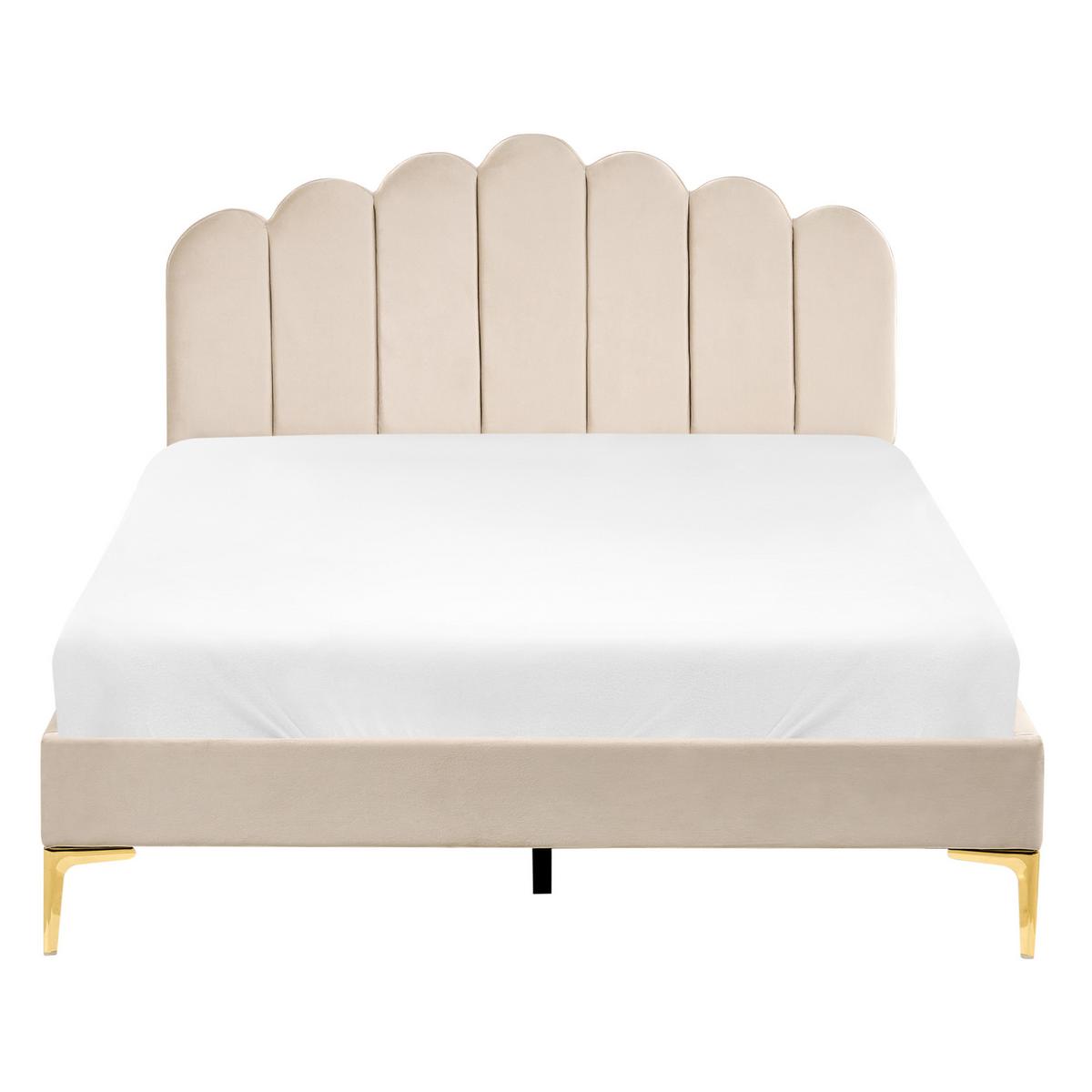 BETT mit Lattenrost 140/200 Samtstoff Beige Sauvian - Beige, Textil (140/200cm) - Beliani