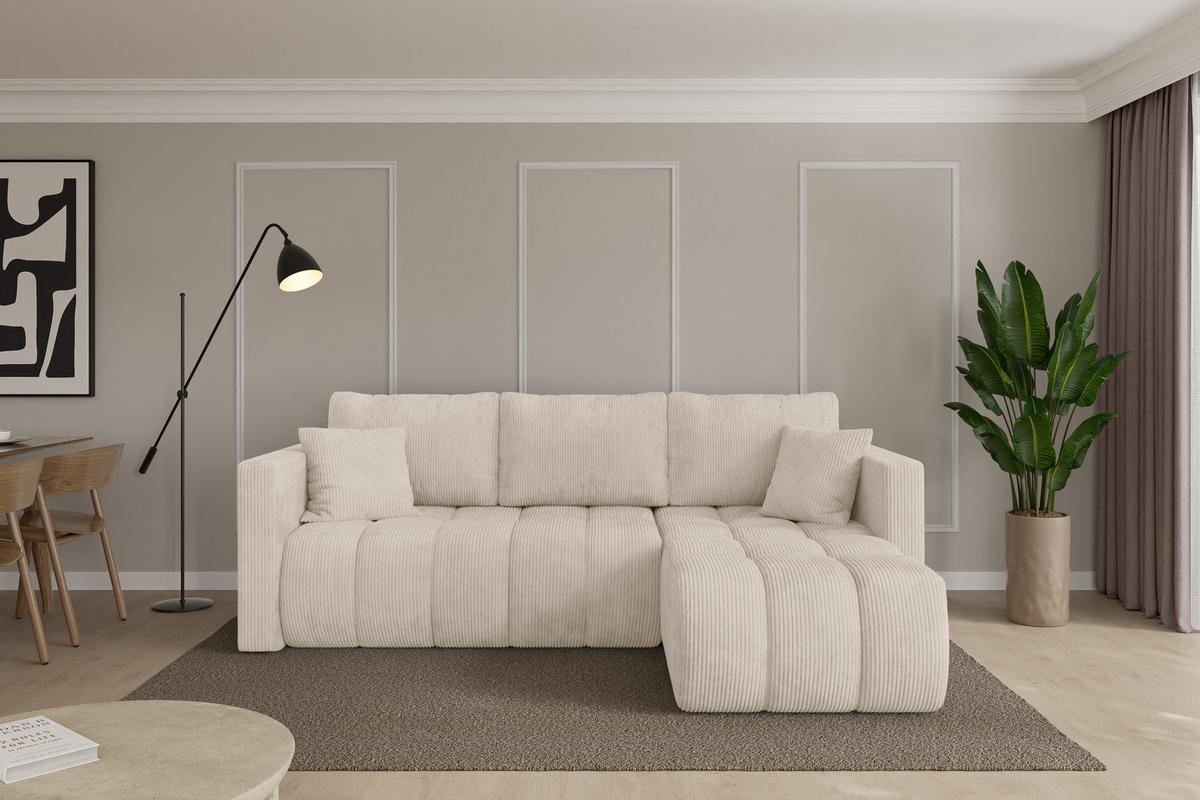 ECKSOFA mit Schlaffunktion Ottomane Rechts GARD-L 226x146x85 Beige Cord - Beige/Schwarz, Holzwerkstoff/Kunststoff (226/146cm) - ALTDECOR