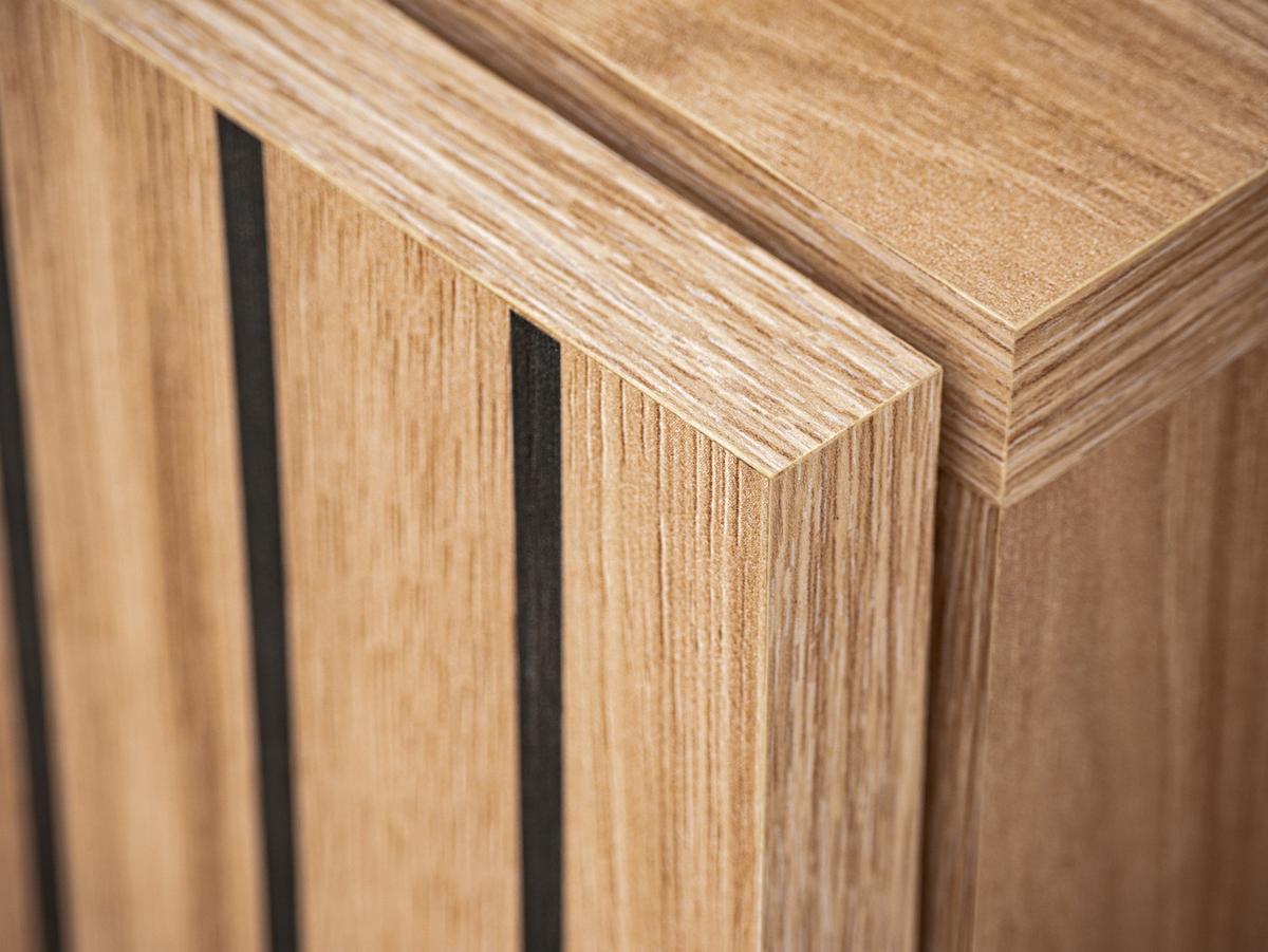 WOHNWAND Eiche, schwarz 255 cm Lamellenoptik, Schrankwand mit Beleuchtung - Eichefarben/Schwarz, Glas/Holzwerkstoff (255/180/30cm) - Furn.Design