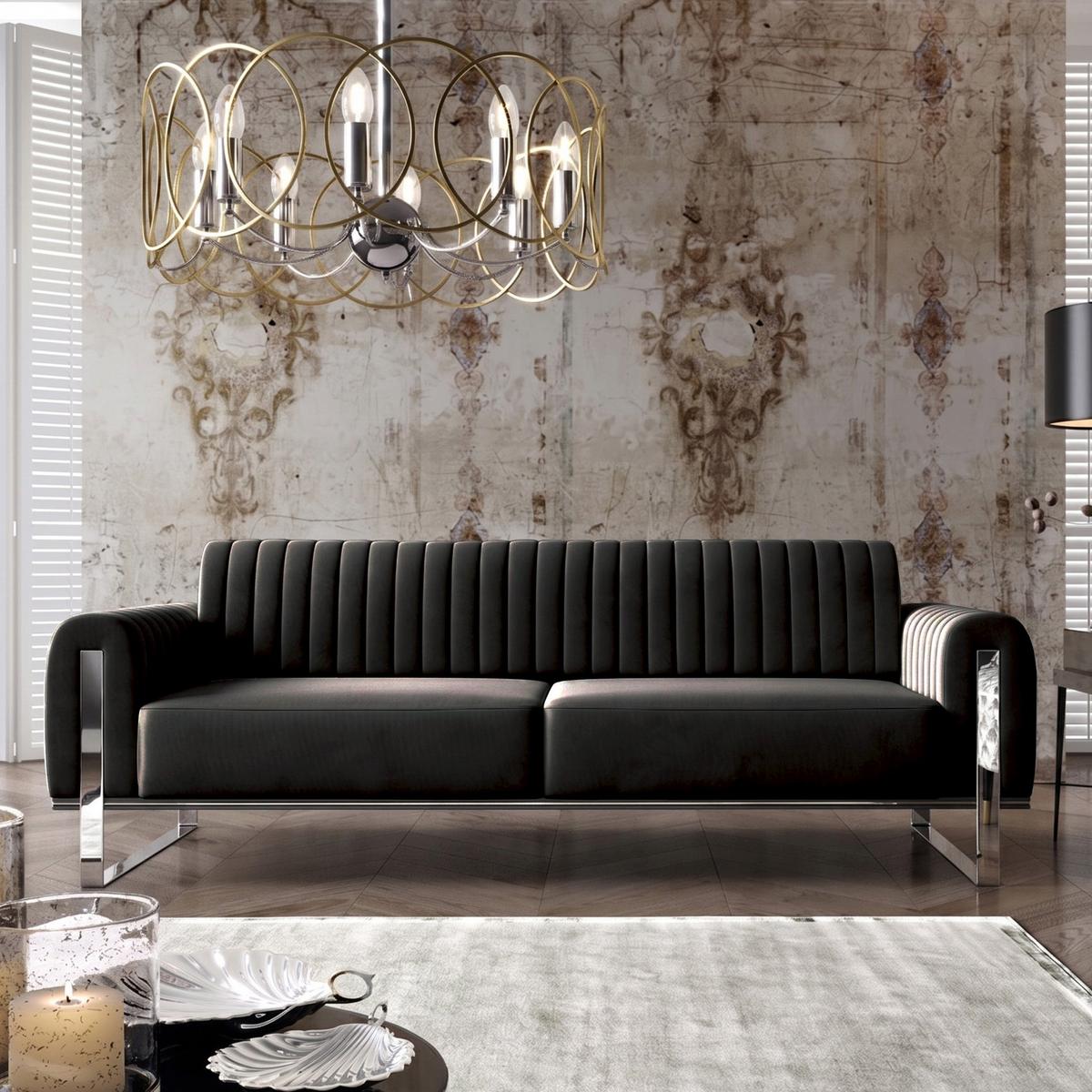 SOFA Parissa 228 cm - Silberfarben/Schwarz, Textil/Metall (228/79/92cm) - Selsey
