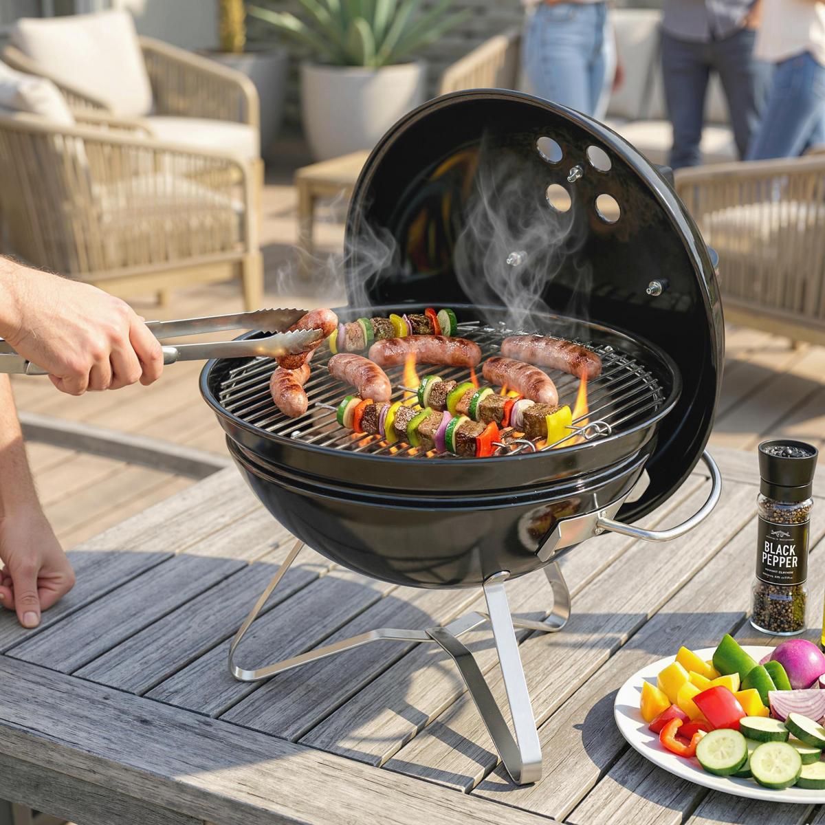 KUGELGRILL Metall Edelstahl Schwarz - Schwarz, Metall (41/44/41cm) - Outsunny