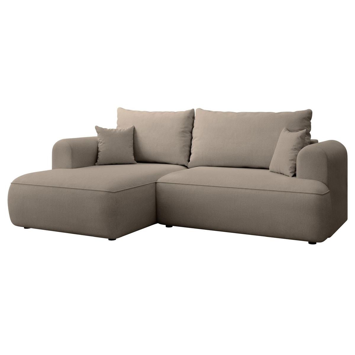 ECKSCHLAFSOFA Ovo Mini Greige Easy-Clean-Chenille-Bezug - Taupe/Schwarz, Kunststoff/Textil (238/156cm) - Selsey