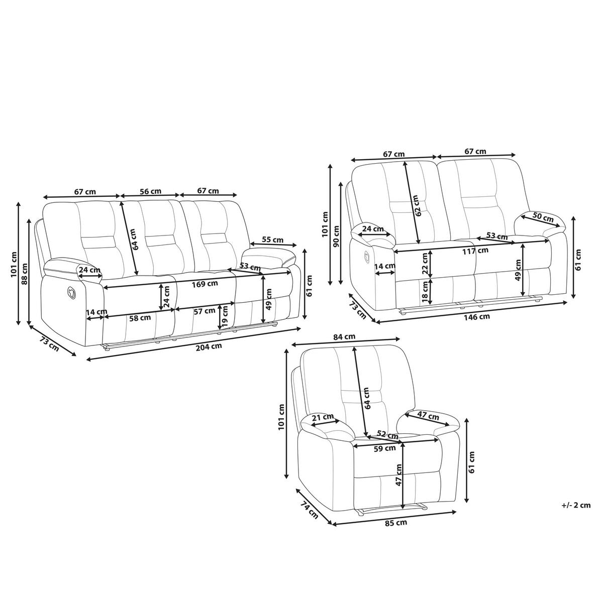 SOFA-SET 6-sitzer Kunstleder Schwarz Bergen - Schwarz, Kunststoff (204/101/74cm) - Beliani
