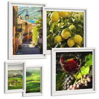 BILDER SET 5er Set - 50x50 cm & 20x30 cm & 40x60 cm Weißer Rahmen - Italienische Landschaften, Zitrushügel - Weiß, Kunststoff (40/60cm) - TULUP