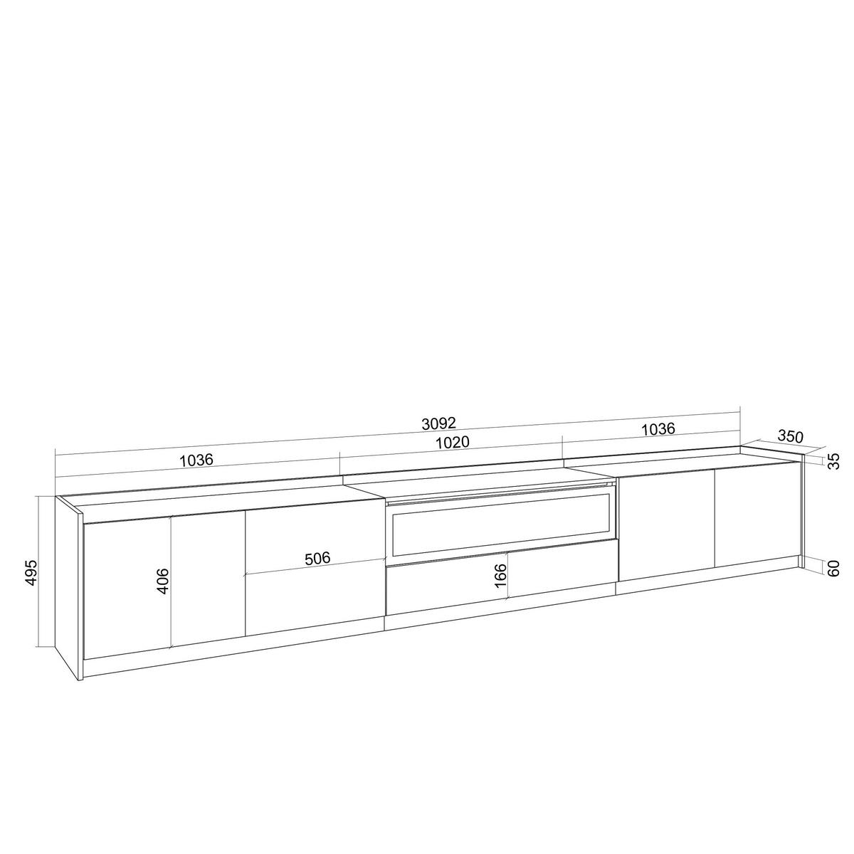 LOWBOARD, Dunkler Eiche und Schwarz, Elektrokamin, 310/37/50cm - Hellbraun, Holzwerkstoff (310/50/37cm) - Skraut Home