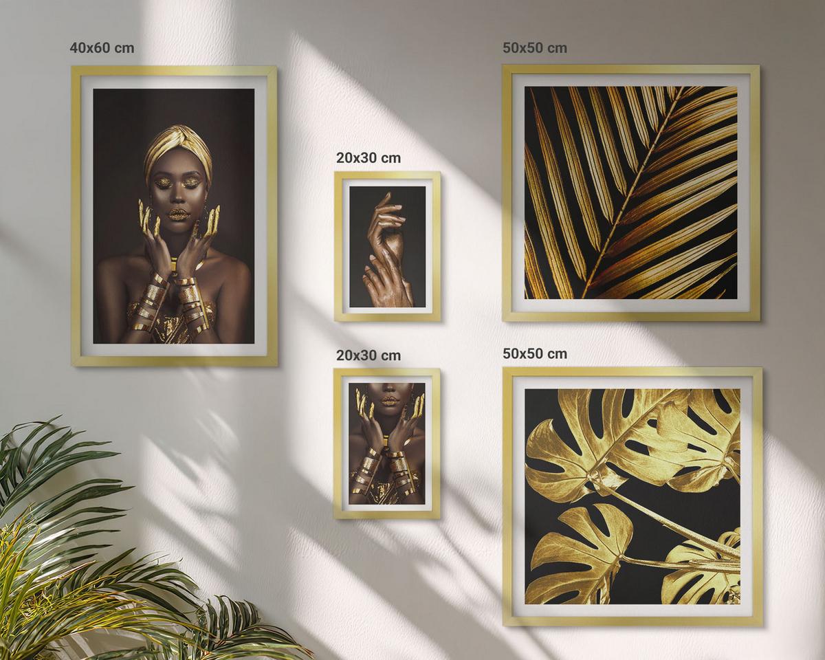 BILDER SET 5er Set - 50x50 cm & 20x30 cm & 40x60 cm Goldrahmen - Künstlerische Porträts von Frauen - Goldfarben, Kunststoff (40/60cm) - TULUP