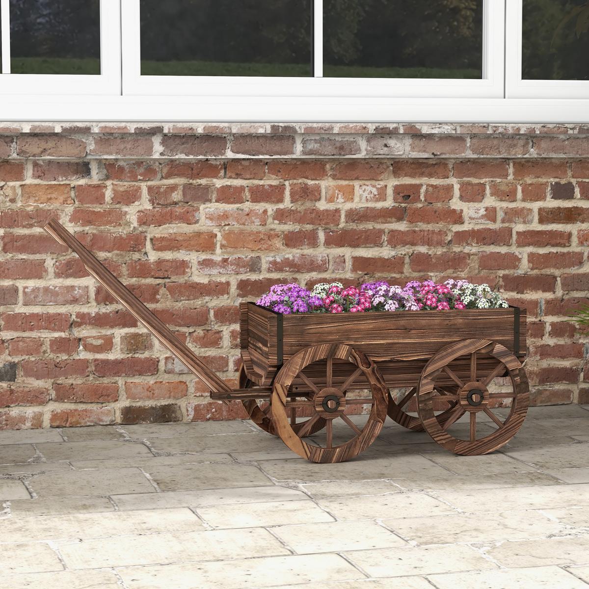 PFLANZENKASTEN für Garten, Terrasse, bis 30 kg belastbar, Verkohlt, 120 x 41 x 54 cm - Braun, Holz (41/54/120cm) - Outsunny