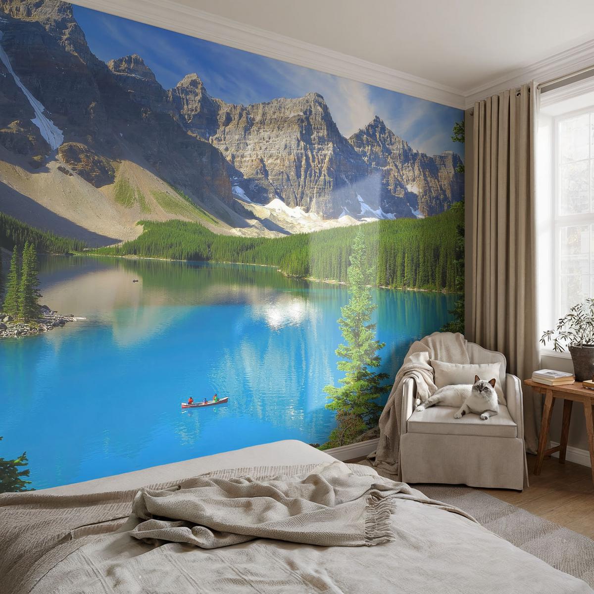 FOTOTAPETE 208x146 cm - Bergsee - Blau, Textil (208/146cm) - Wallfluent