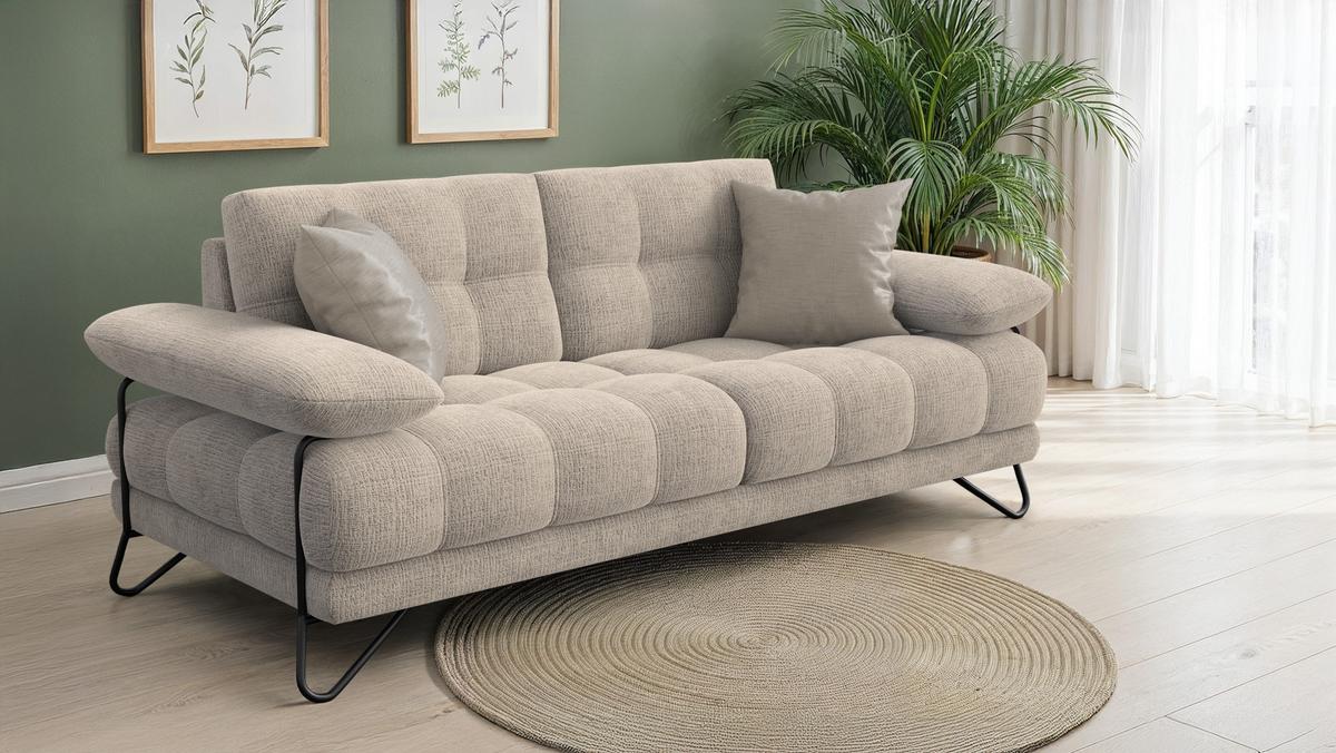 SOFA BUBBARA 2,5-Sitzer, beige - Beige/Schwarz, Holz/Textil (215/87/96cm) - Wozimo
