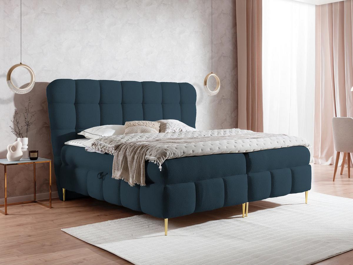 BOXBETT Lolly - H3 - Goldfarben/Dunkelblau, Holz/Textil (160/200cm) - MIRJAN24