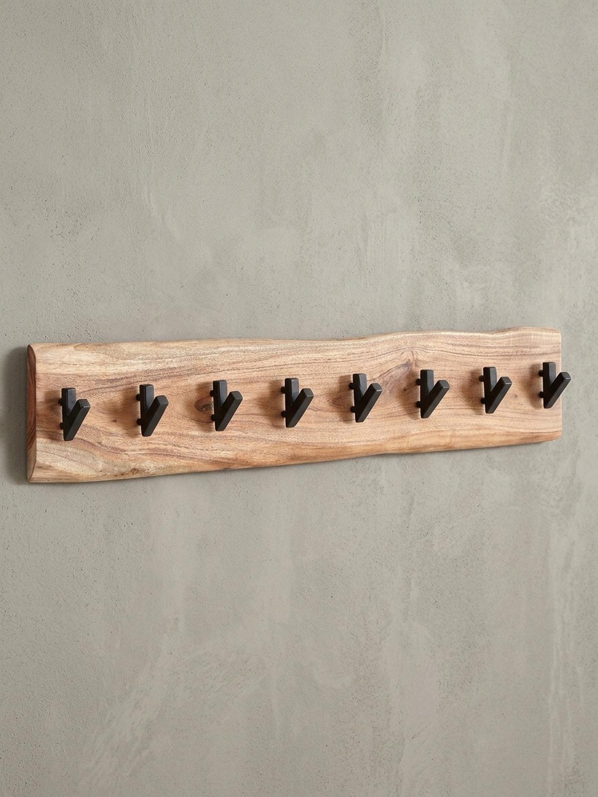 WANDGARDEROBE Massivholz Metall Modern mit Baumkante und 8 Haken - Beige, Holz (90/19/9cm) - KADIMA DESIGN