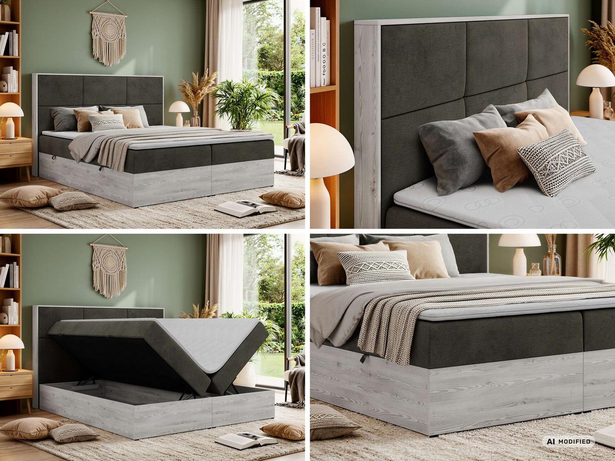BOXBETT DELNOR 200/200 - Dunkelgrau Velvet - Topper Visco - H4 - Dunkelgrau/Anthrazit, Kunststoff/Textil (200/200cm) - MKS