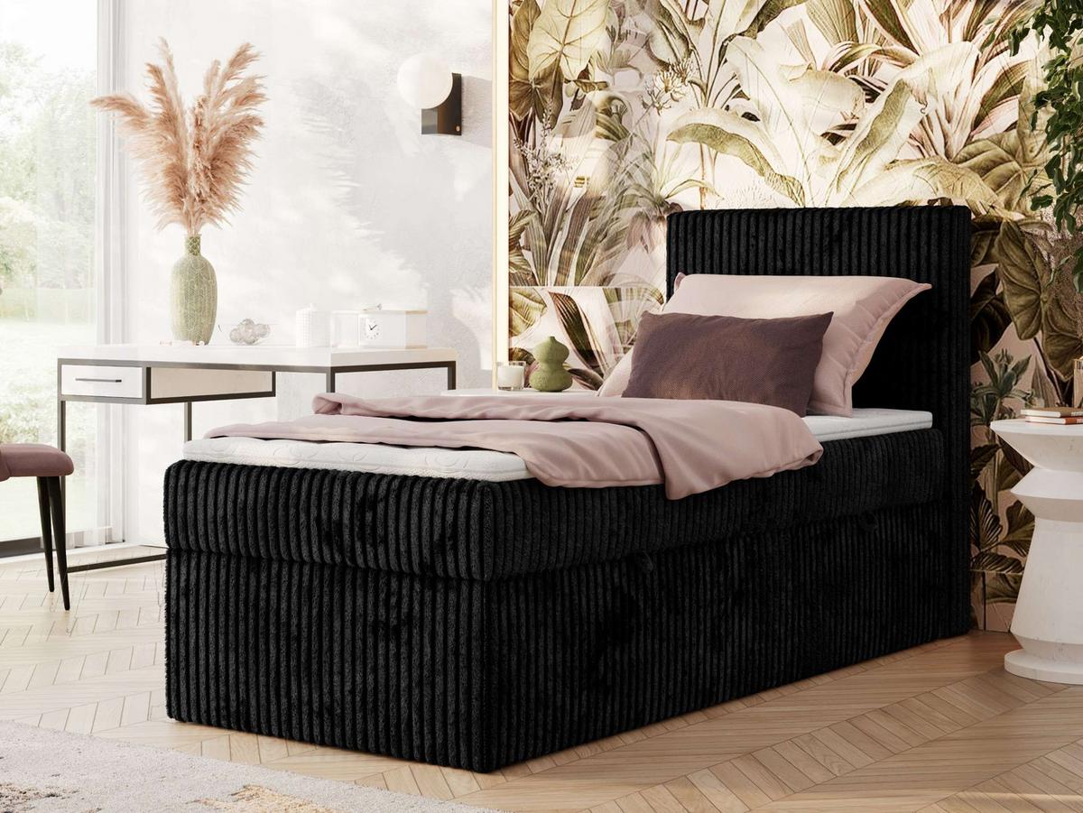 BOXBETT TILIANO 90/200 - Schwarz Cord - H3 - Rechts - Schwarz, Textil (90/200cm) - MKS