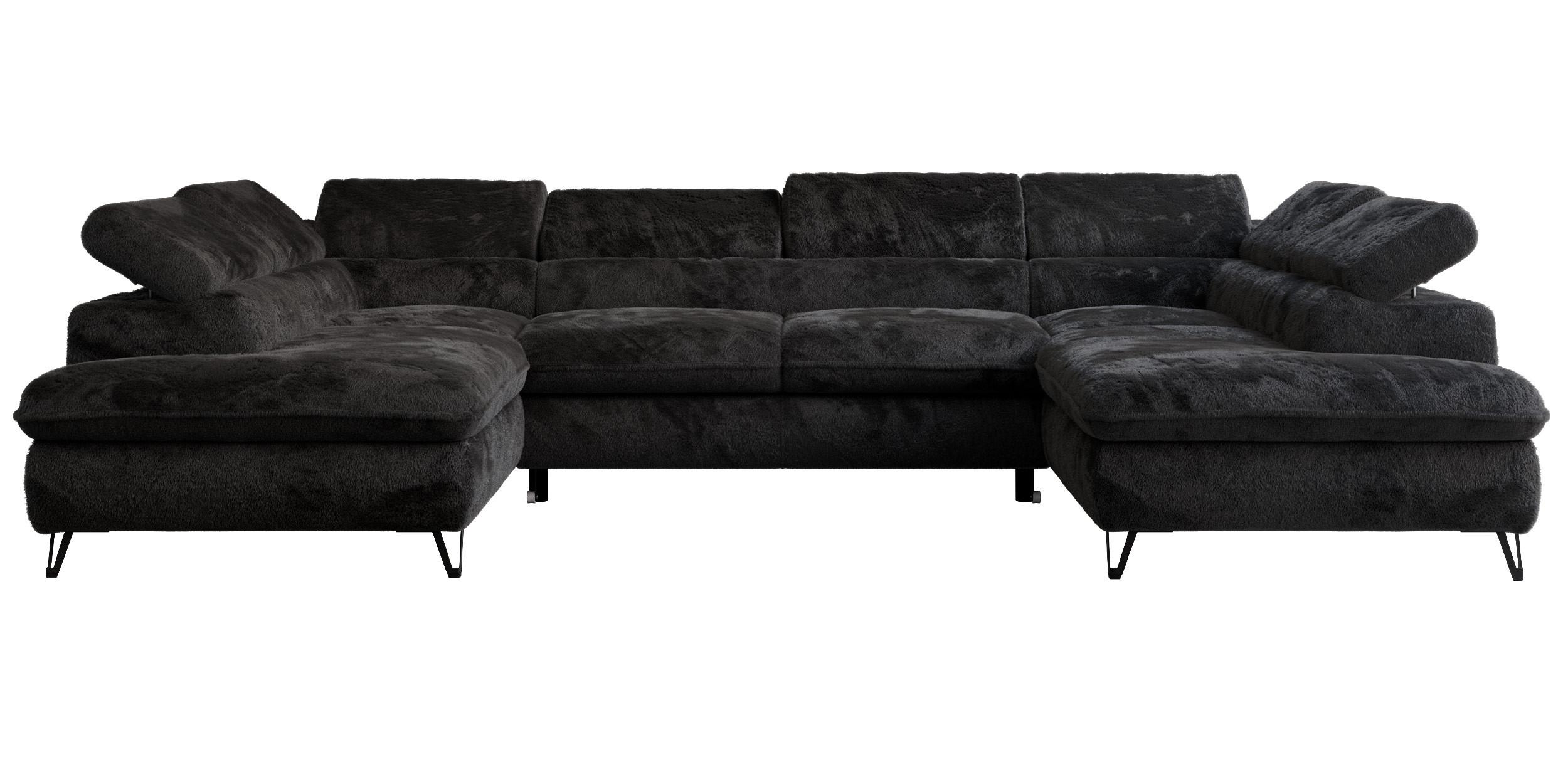 WOHNLANDSCHAFT PETER U Plüsch Schwarz - Schwarz, Textil/Metall (346/76/208cm) - MKS