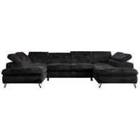 WOHNLANDSCHAFT PETER U Plüsch Schwarz - Schwarz, Textil/Metall (346/76/208cm) - MKS