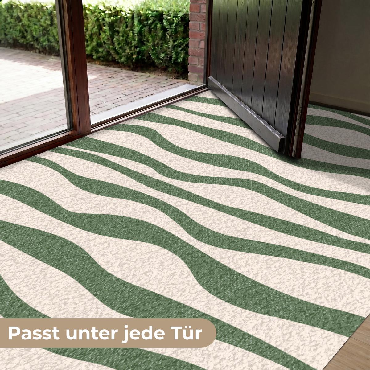 FUSSMATTE Wellenlinien - Beige - Grün - Streifen - Abstrakt Fußabtreter 180x120 cm - Dunkelgrün, Kunststoff (180/0.4cm) - MuchoWow