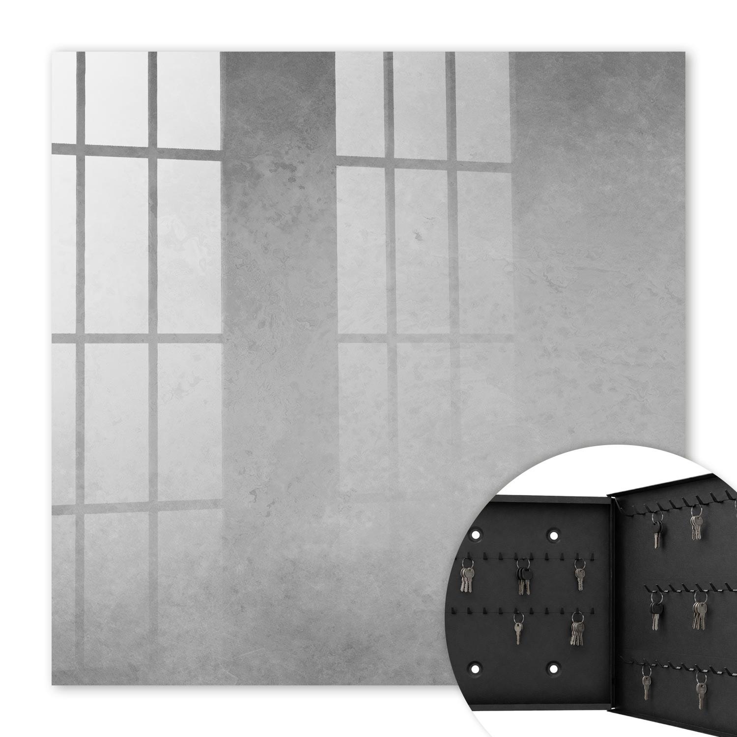 SCHLÜSSELBOX Schwarz 30x30 cm- Türöffnung nach rechts - Graue Abstraktion - Grau, Metall (30/30/5cm) - TULUP