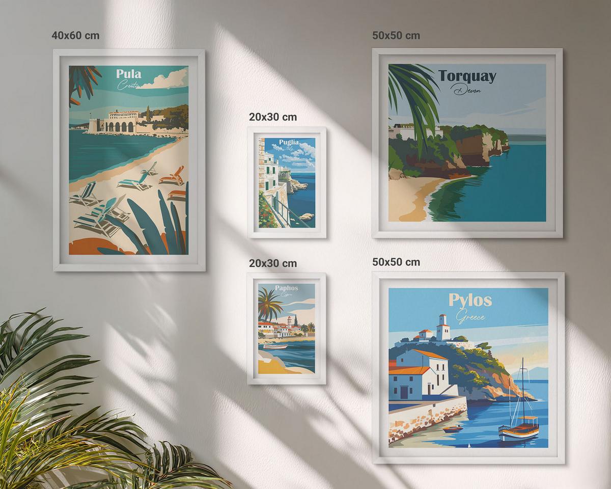 BILDER SET 5er Set - 50x50 cm & 20x30 cm & 40x60 cm Weißer Rahmen - Italienische Küstenstädte - Weiß, Kunststoff (40/60cm) - TULUP