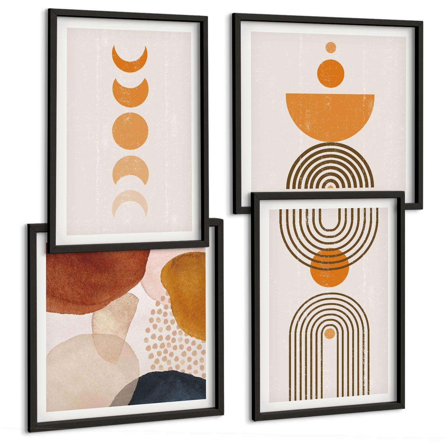 BILDER SET 4er Set - 50x50 cm & 40x60 cm Schwarzer Rahmen - Boho-minimalistische Dekorationen - Schwarz, Kunststoff (50/50cm) - TULUP