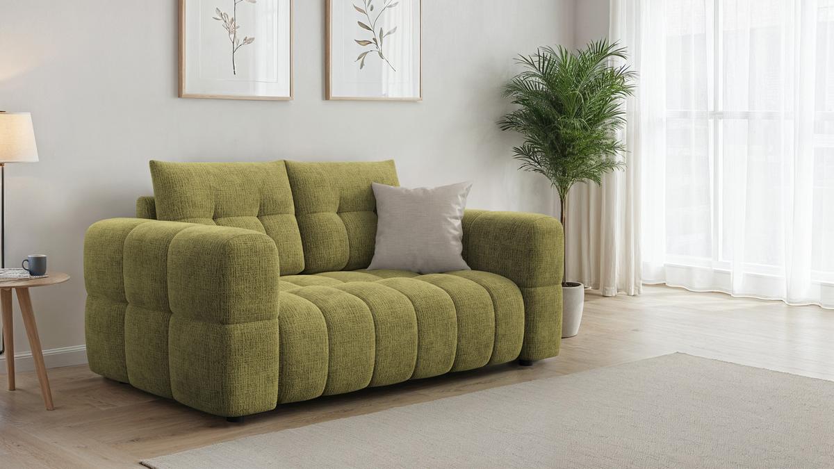 SOFA CLOUDI 2-Sitzer, olivgrün - Schwarz/Olivgrün, Holz/Textil (181/89/104cm) - Wozimo