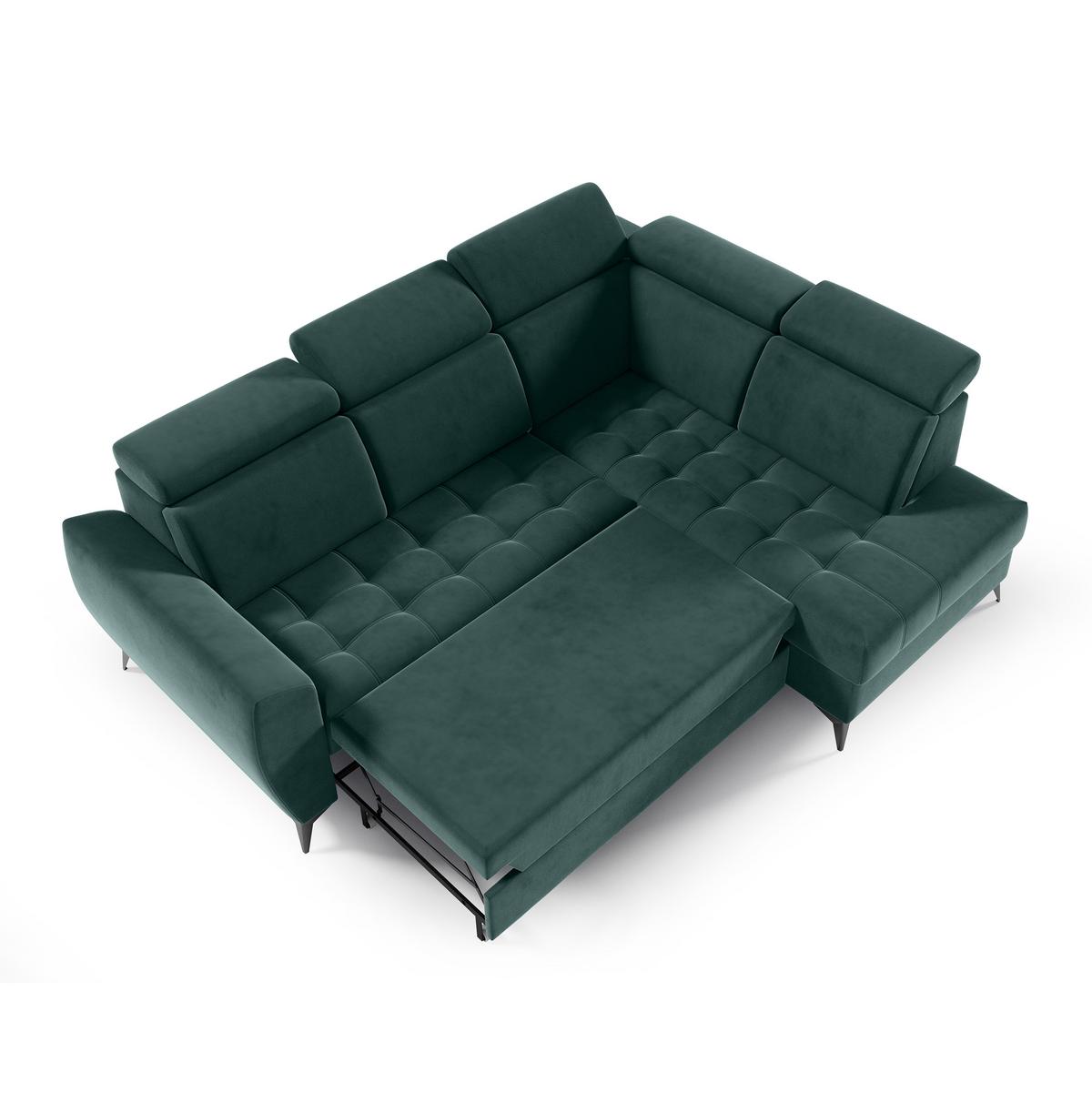 ECKSCHLAFSOFA Aurora II mit verstellbare Kopfstützen, Dunkelgrün, rechts - Dunkelgrün/Schwarz, Textil (266/204cm) - Beautysofa