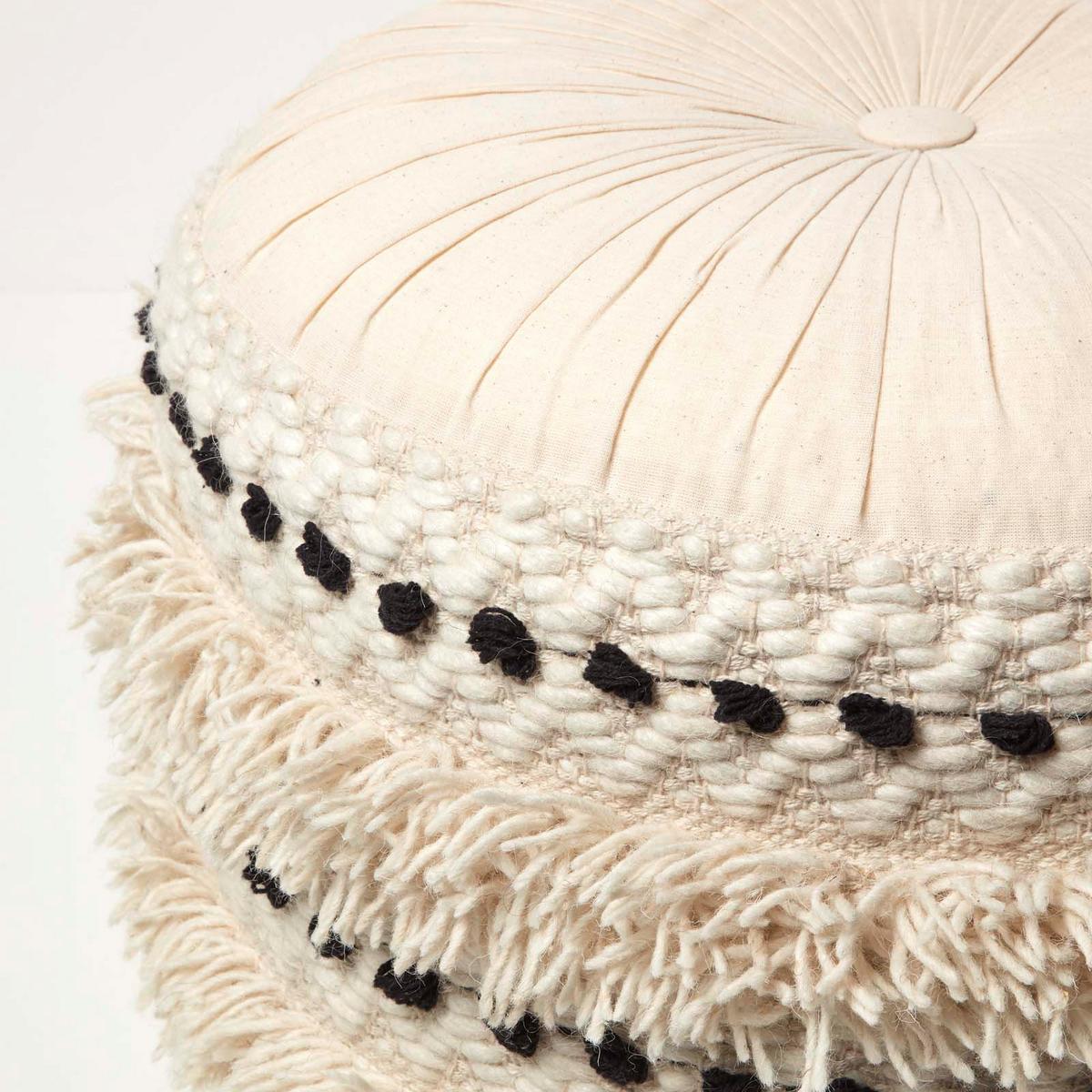 POUF Sahara schwarz-creme im Boho-Stil, 40/40/50 cm - Schwarz, Textil (50/40/50cm) - Homescapes
