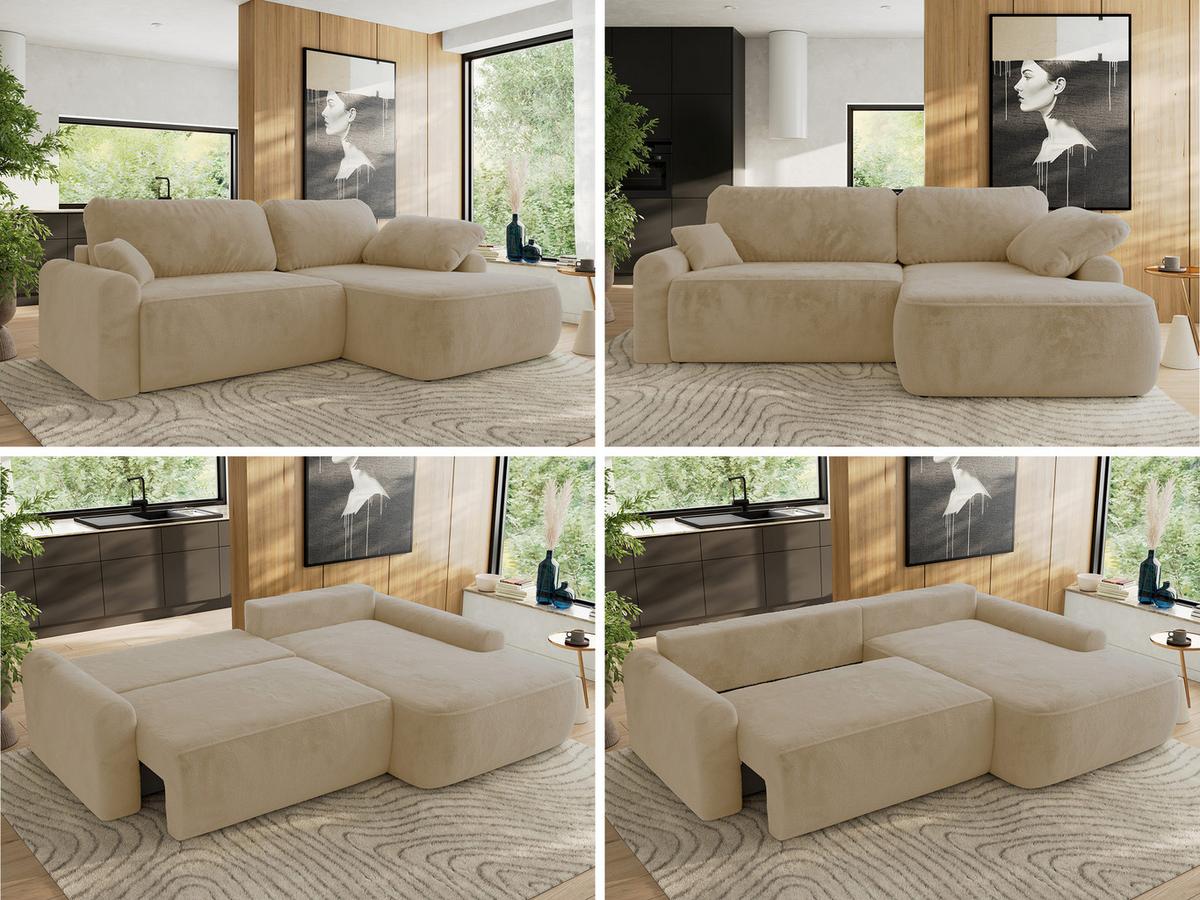 ECKSCHLAFSOFA CUBO L Creme Plüsch - rechts - Creme/Schwarz, Kunststoff/Textil (187/273cm) - MKS