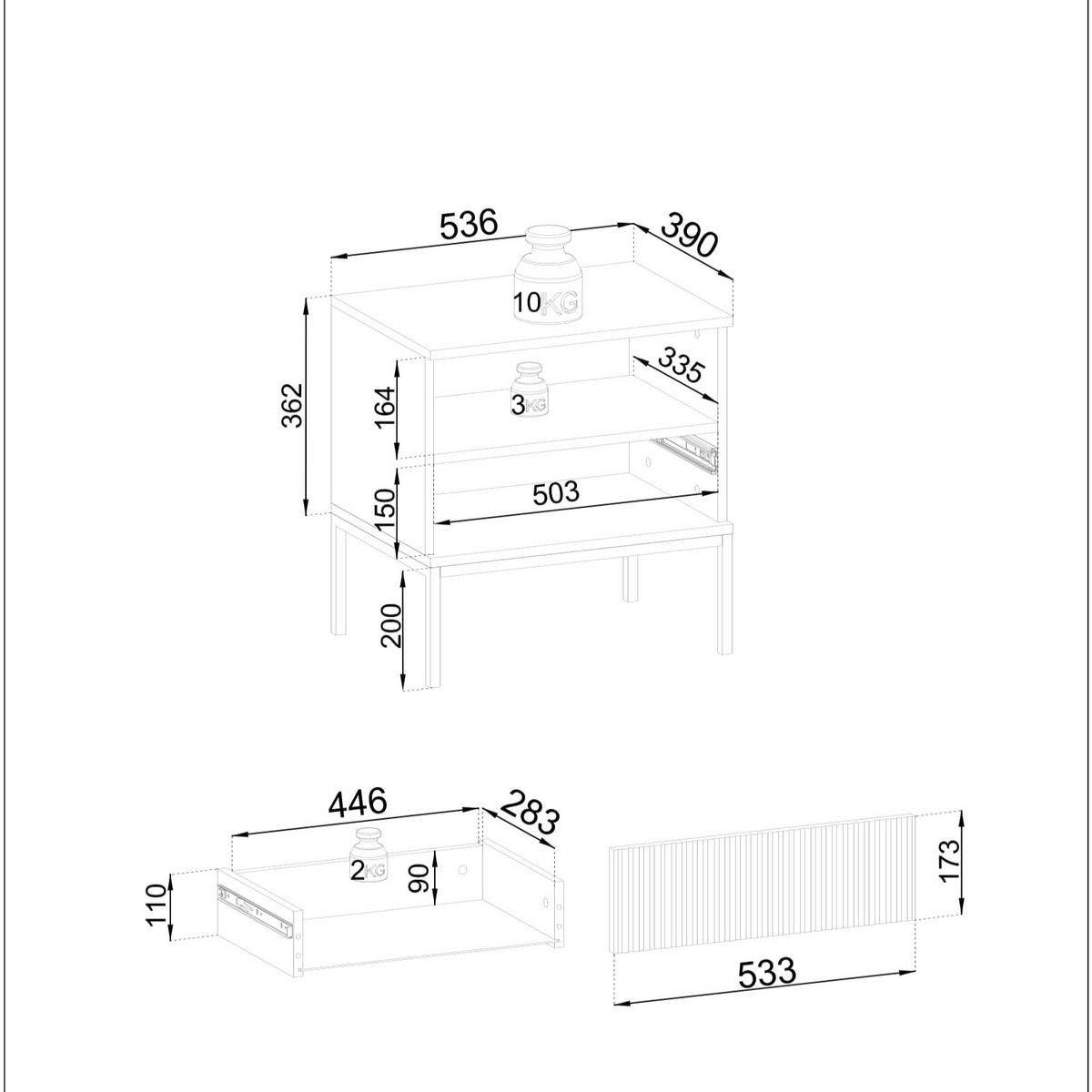 NACHTTISCH SENTIERO 54/56/39 cm mit LED Kaschmir - Kaschmir, Holzwerkstoff (54/56/39cm) - MASSENO