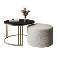 COUCHTISCH mit Hocker LORI MAT gebürstetes Gold/schwarz matt/Coral 65 - Schwarz, Metall (70/70/49cm) - Lookway