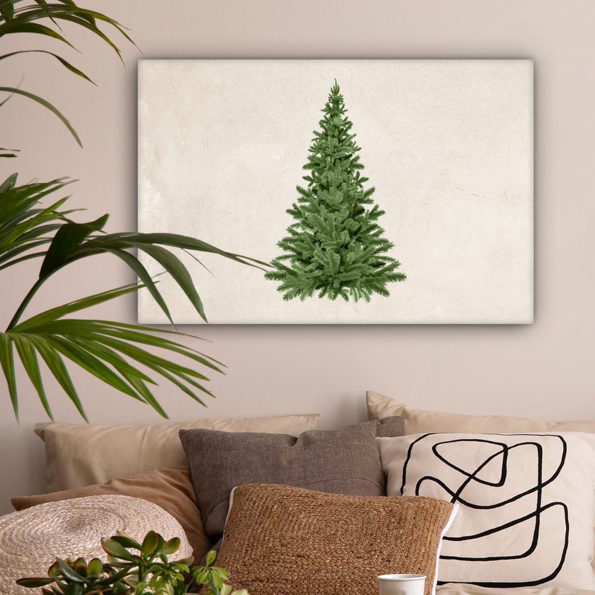 LEINWANDBILD Weihnachtsbaum - Grün - Weihnachten - Feiertage Wanddeko 90x60 cm - Olivgrün, Textil (90/60cm) - MuchoWow