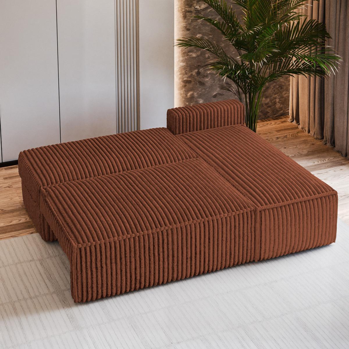ECKSOFA BRISO T Braun Kordstoff mit Schlaffunktion - Braun/Grau, Holz/Kunststoff (200/140cm) - MASSENO