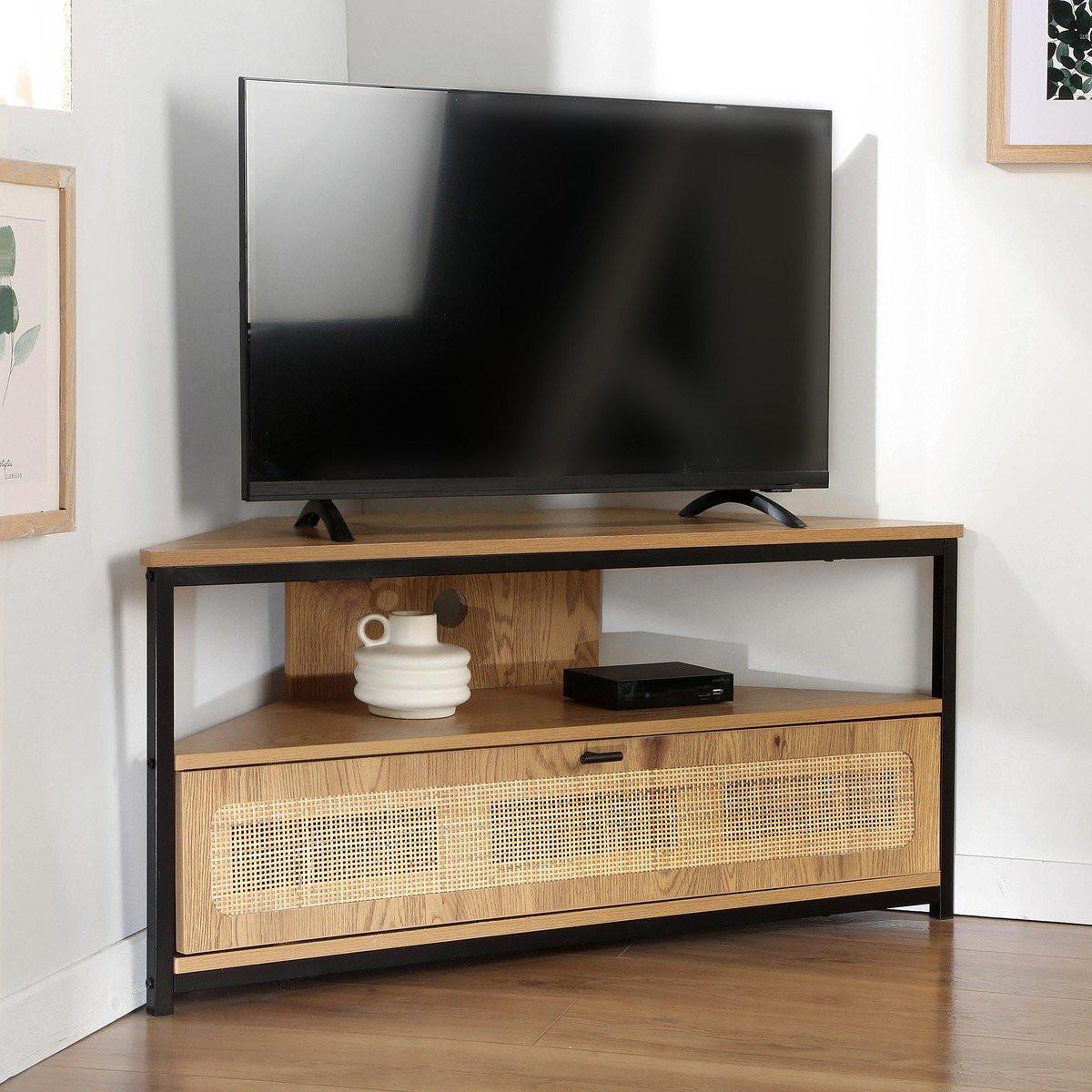 ECK-TV-MÖBEL 1 tür mit rattan-geflecht jaya 30/45/100 cm - Apfelbaumfarben, Holzwerkstoff (30/45/100cm) - Calicosy