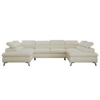 WOHNLANDSCHAFT PABLO U Schenille glatt Creme - Creme/Schwarz, Textil/Metall (346/76/208cm) - MKS