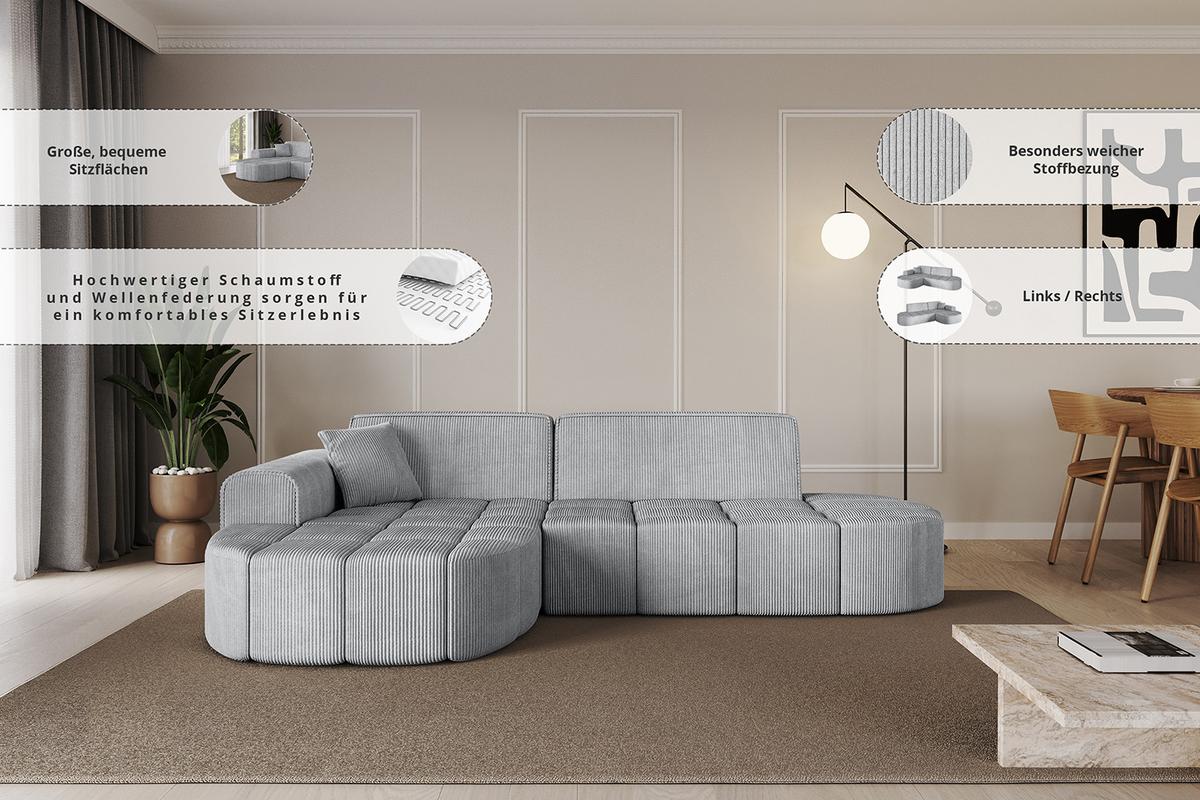 ECKSOFA Ottomane Links LIVO-L1 - 252x173x79,5 cm Dunkelgrün - Grün, Holzwerkstoff/Textil (252/173cm) - ALTDECOR