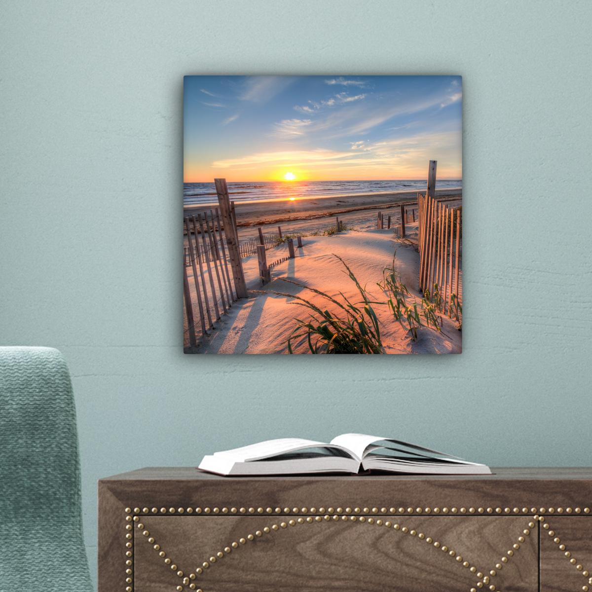 LEINWANDBILD Strand - Meer - Düne - Sonnenuntergang - Landschaft Deko Wohnzimmer 20x20 cm - Beige, Textil (20/20cm) - MuchoWow