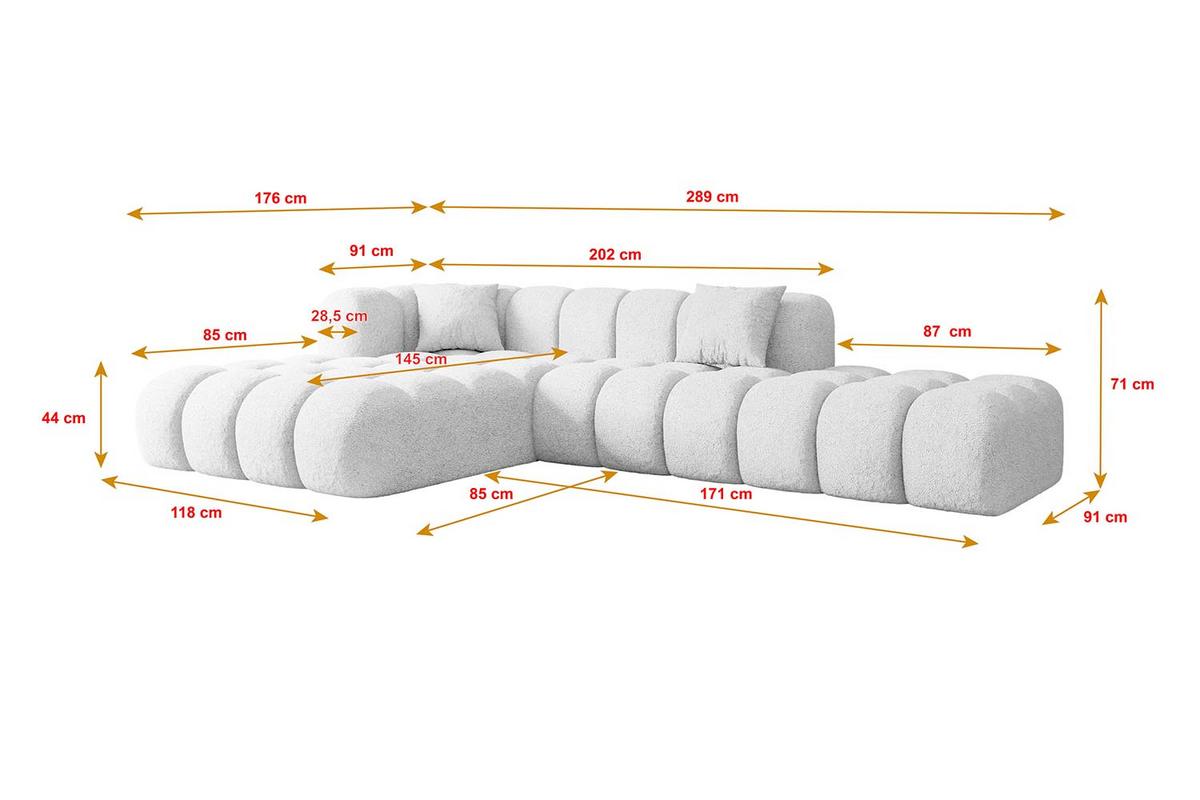 ECKSOFA Ottomane Links OLEA-L2 - 289x176x71 cm Weiß - Schwarz/Weiß, Holzwerkstoff/Kunststoff (190/309cm) - ALTDECOR