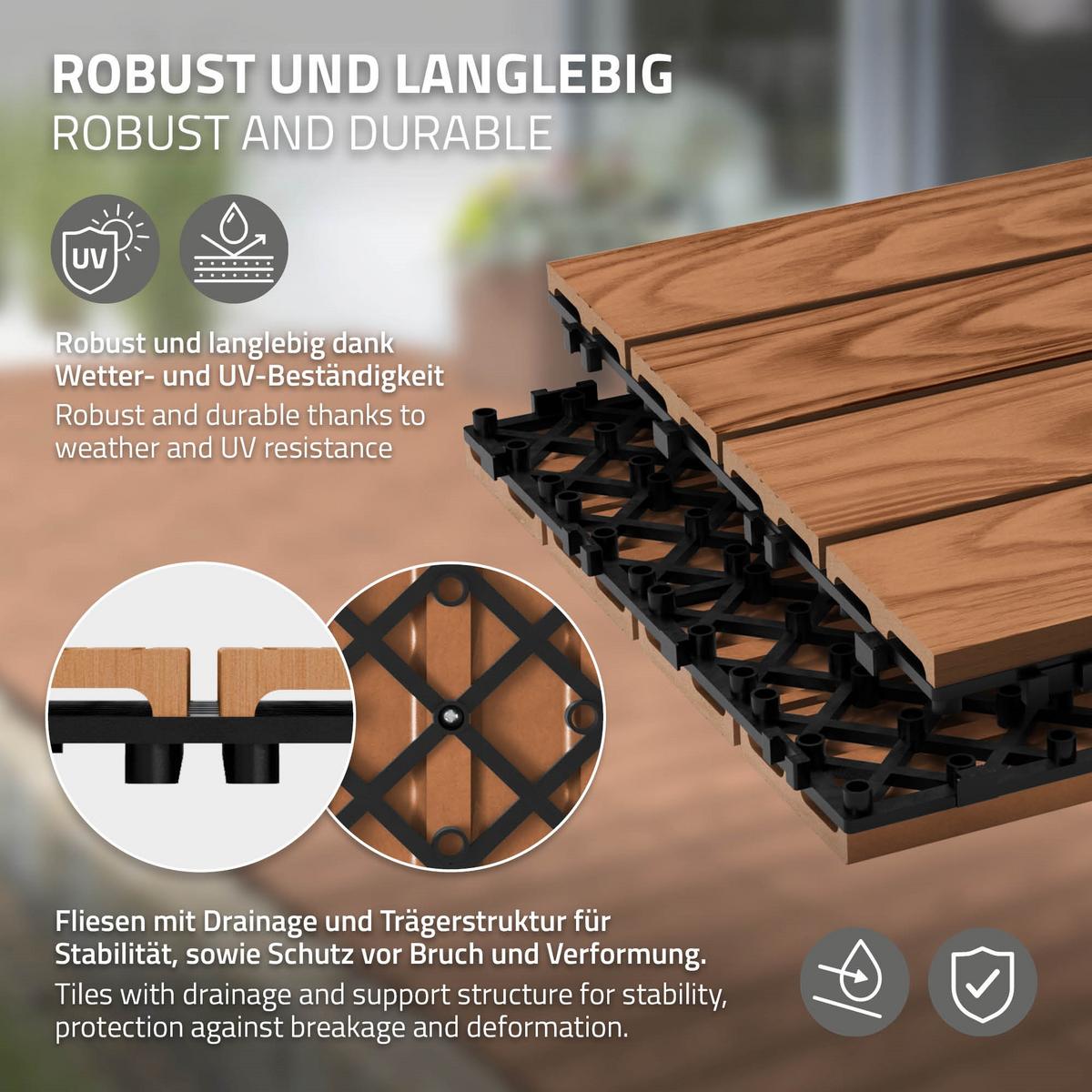 TERRASSENFLIESE Hellbraun 33 Stück - Hellbraun, Holzwerkstoff (30/30/2cm) - ML-DESIGN