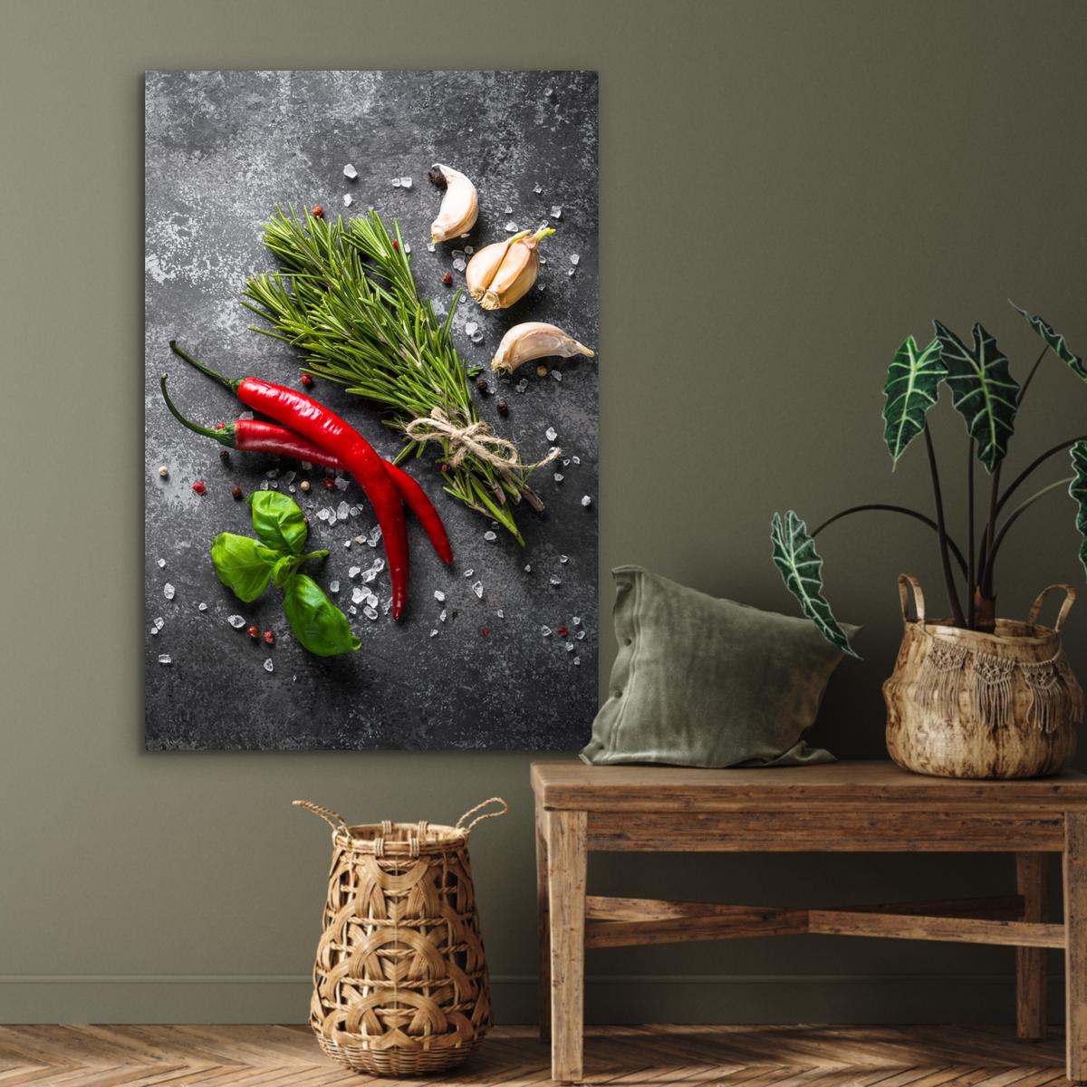 METALLBILD Pfeffer - Kräuter - Gewürze - Beton 80x120 cm - Dunkelgrau, Metall (80/120cm) - MuchoWow