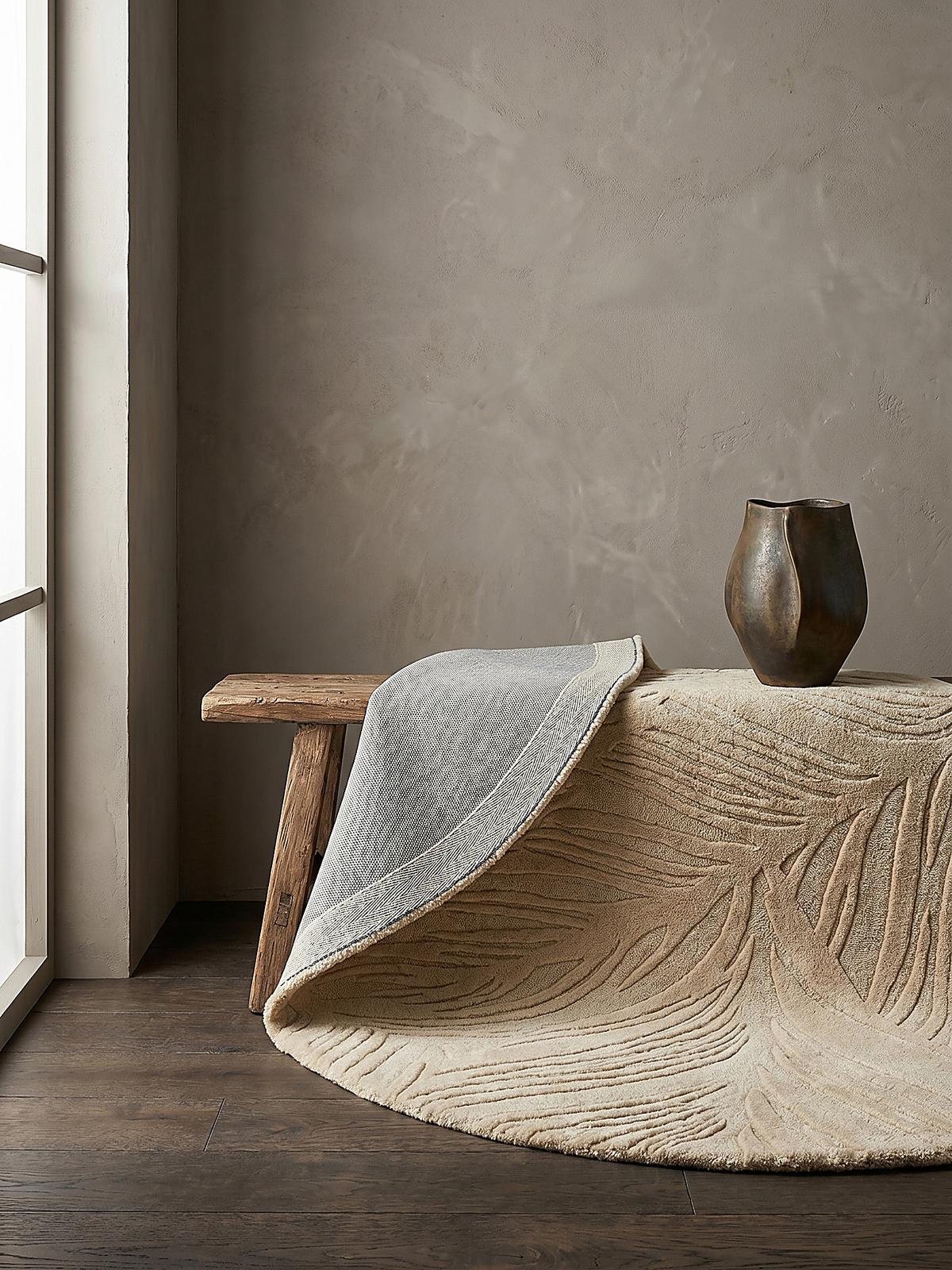 WOLLTEPPICH LEVEN, floral, Beige, Ø 160 cm - Beige, Textil (160/160cm) - KADIMA DESIGN