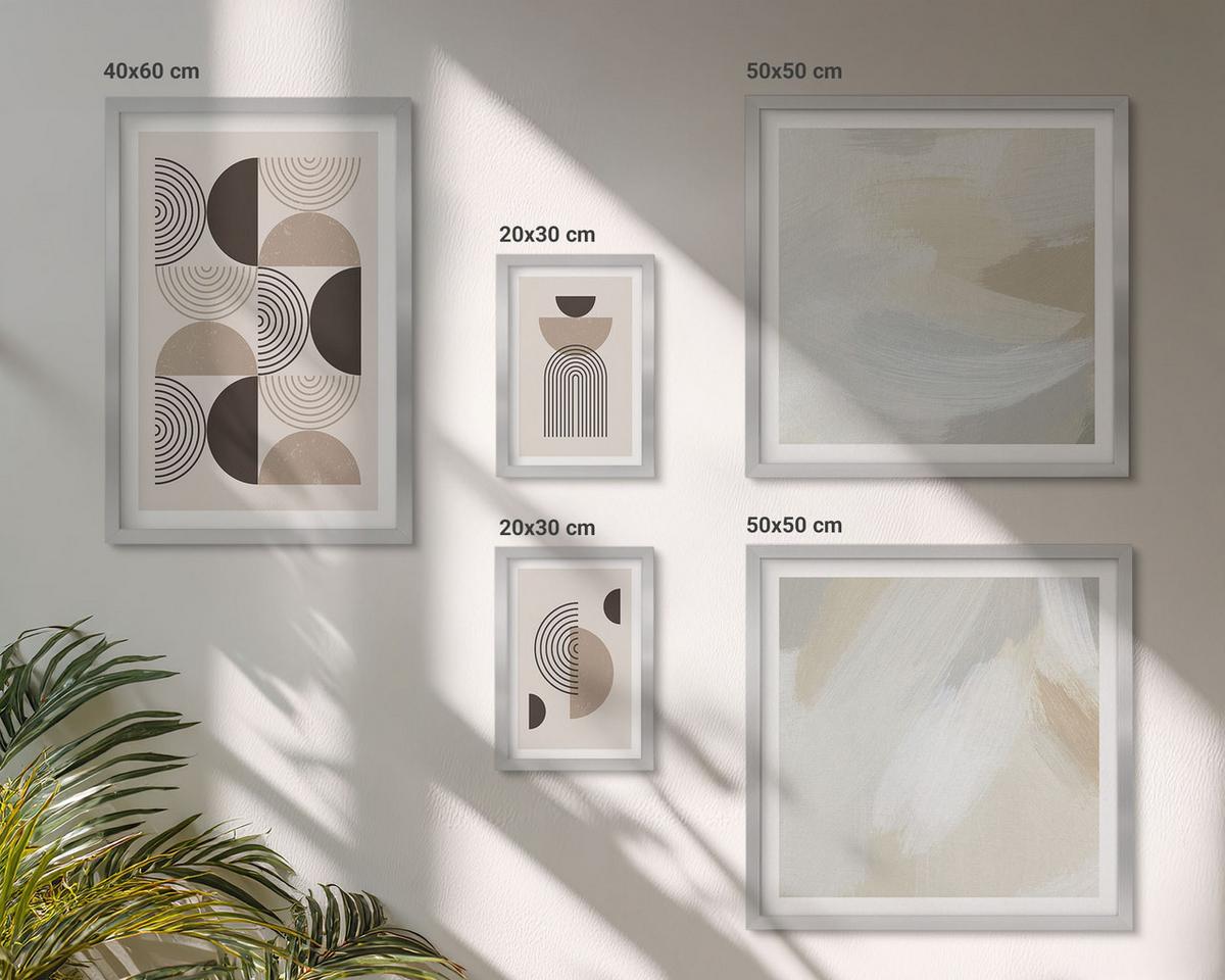 BILDER SET 5er Set - 50x50 cm & 20x30 cm & 40x60 cm Silberner Rahmen - Abstrakte geometrische Muster - Silberfarben, Kunststoff (40/60cm) - TULUP