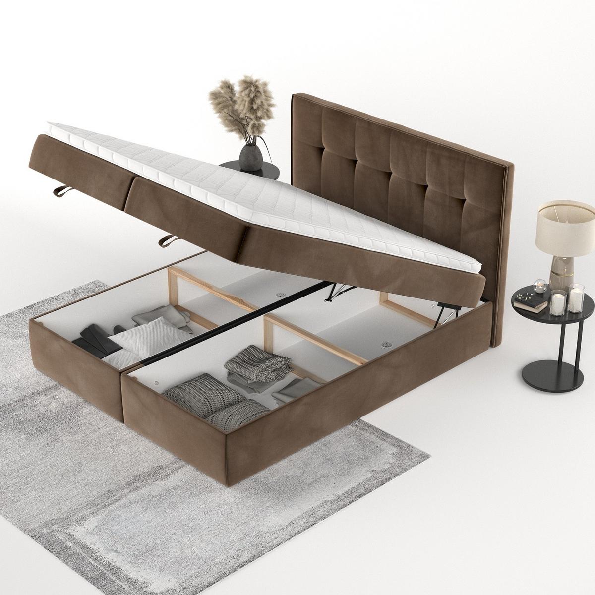 BOXBETT Tivra 140/200 cm Braun im Kronos Stoff - Schwarz/Braun, Holz/Holzwerkstoff (140/200cm) - AltaBeds